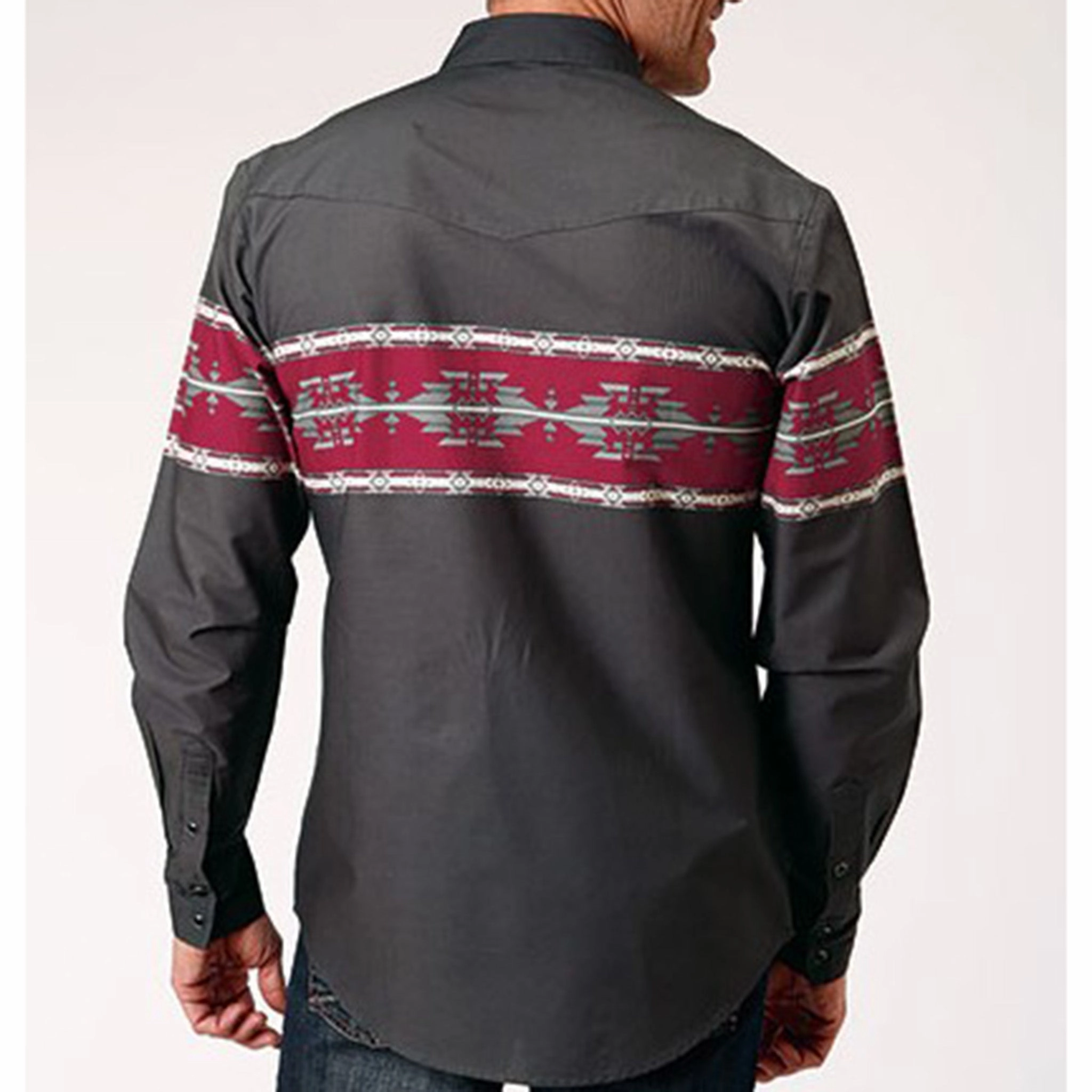 Roper Men's Black & Red Aztec Border Shirt Everyday Layer