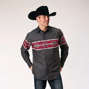 Roper Men's Black & Red Aztec Border Shirt Chilly Weather Wear