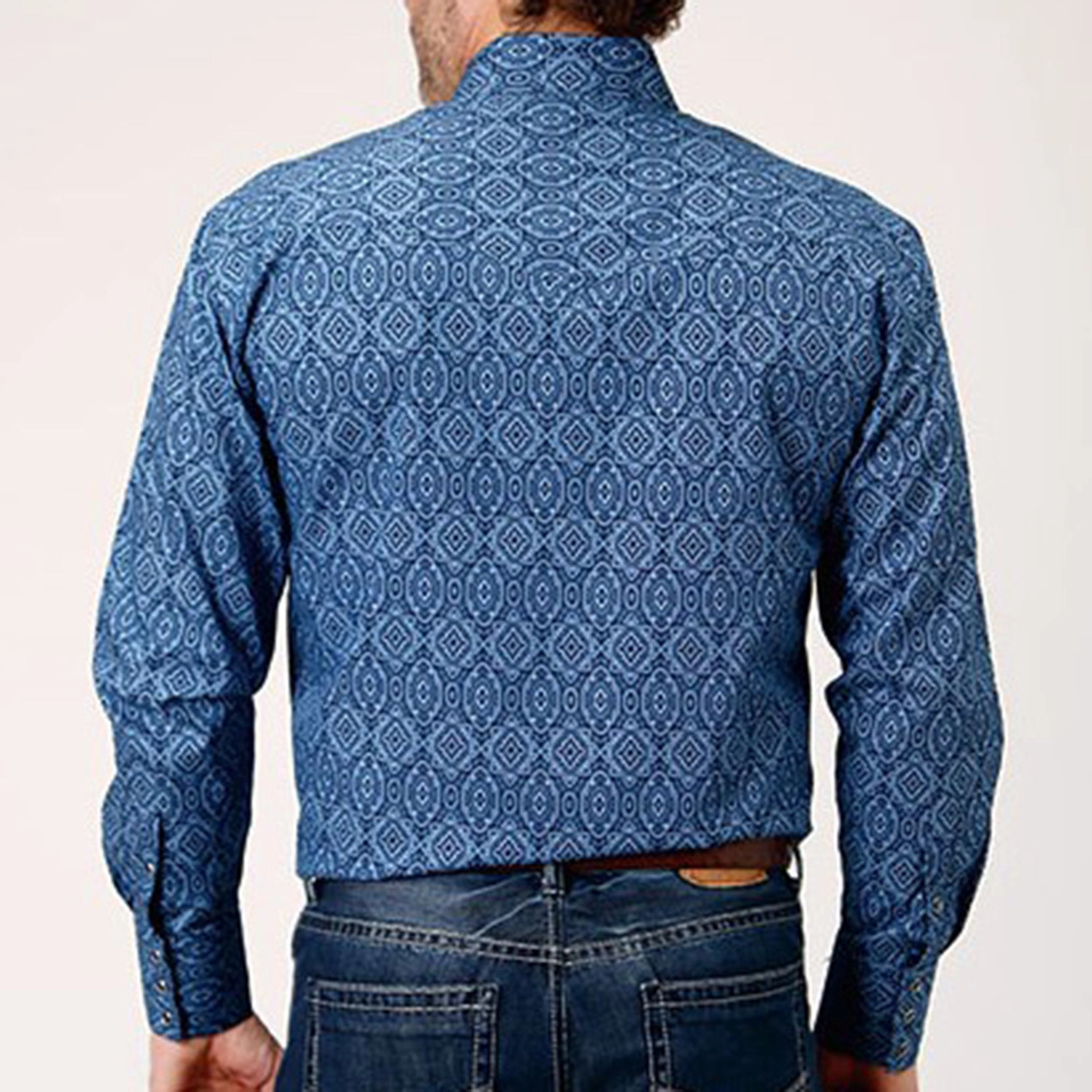 Roper Men's Blue Geo Print Shirt Local Favorite Tagless label