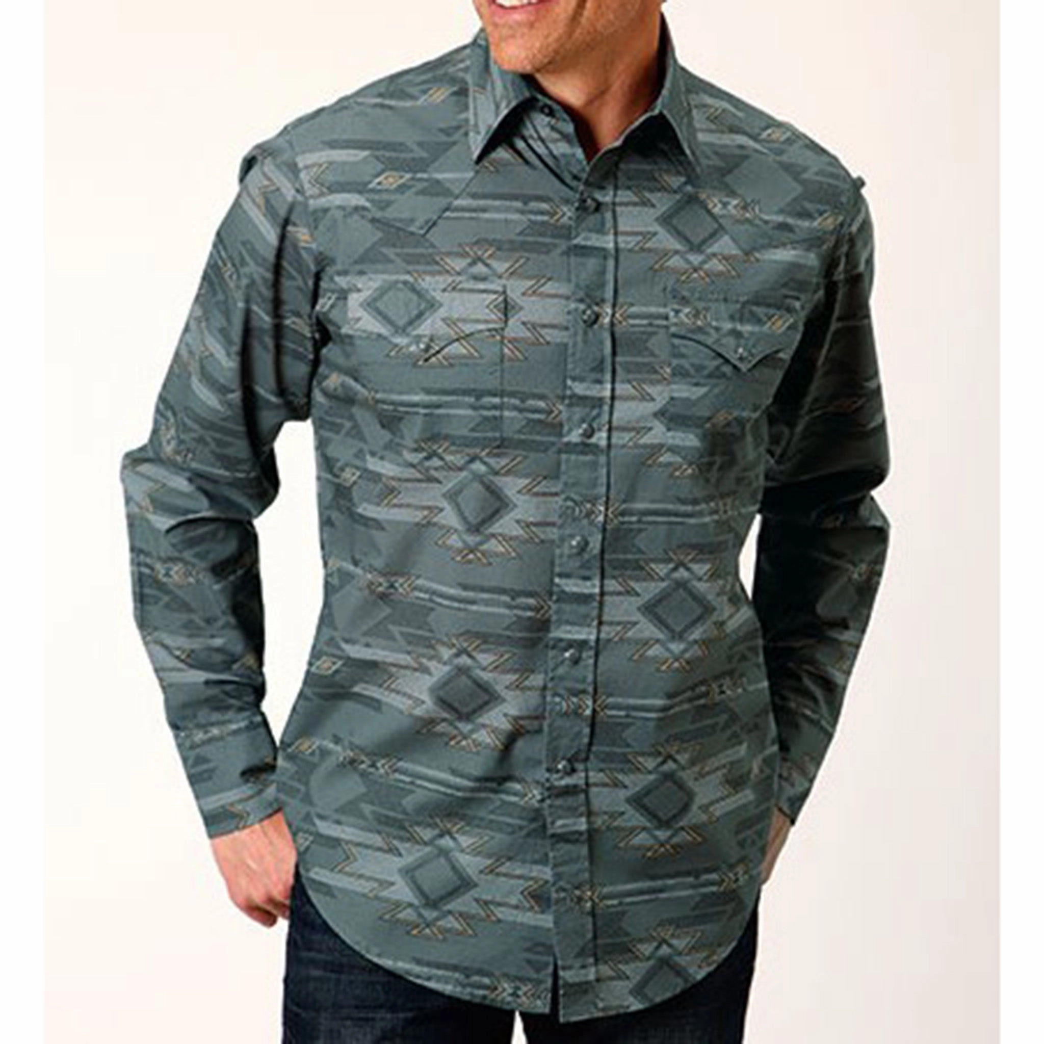 Roper Men's Gray Fog Aztec Shirt Modern Appeal
