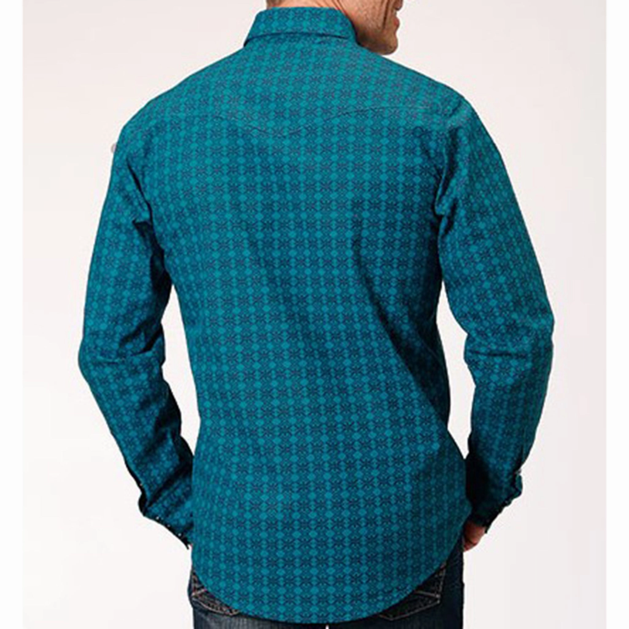 Minimalist Aesthetic BBQ Party Roper Men's Green & Teal Tile Print Shirt