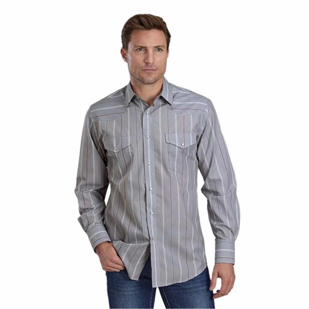 Roper Men's Grey & Red Stripe Long Sleeve Tall Seasonal Essential Stretchable Material