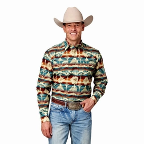 Fitted Shape Summer Fashion Roper Men's Natural Aztec Serape Long Sleeve Vintage Collection