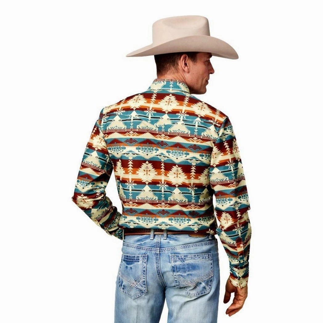Roper Men's Natural Aztec Serape Long Sleeve Vintage Collection Anniversary Special Evening Elegance