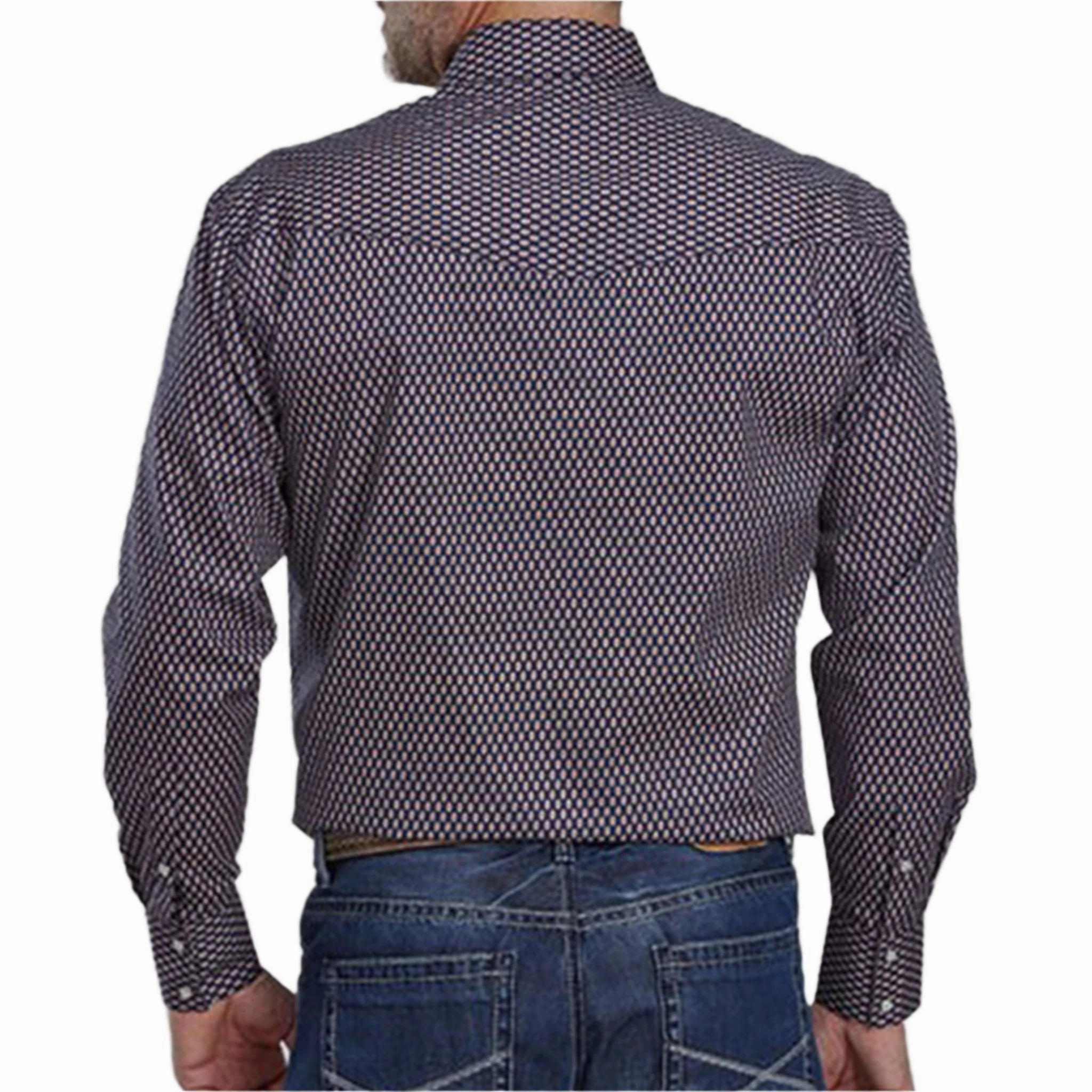 Quick Dry Technology Roper Men's Navy & Orange Diamond Eye Geo Print Shirt