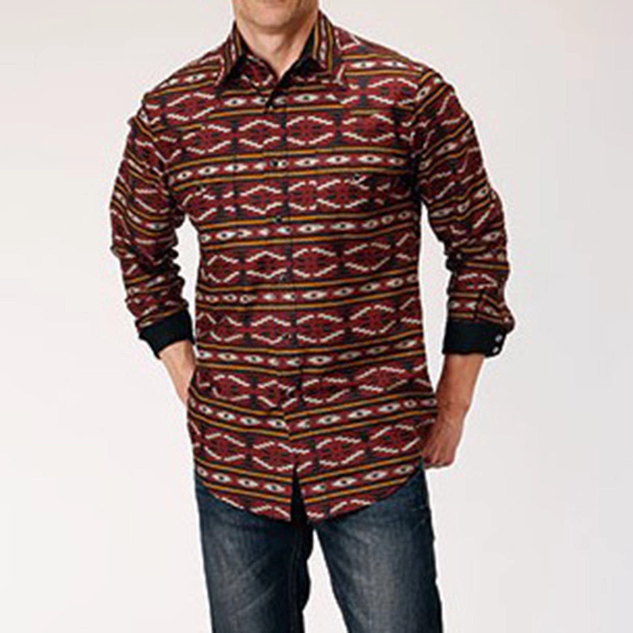 Roper Men's Red Aztec Print Shirt Soft Collar Design