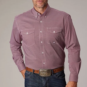 Roper Men's Red Geo Print Long Sleeve Adjustable Cuffs Chic Wardrobe