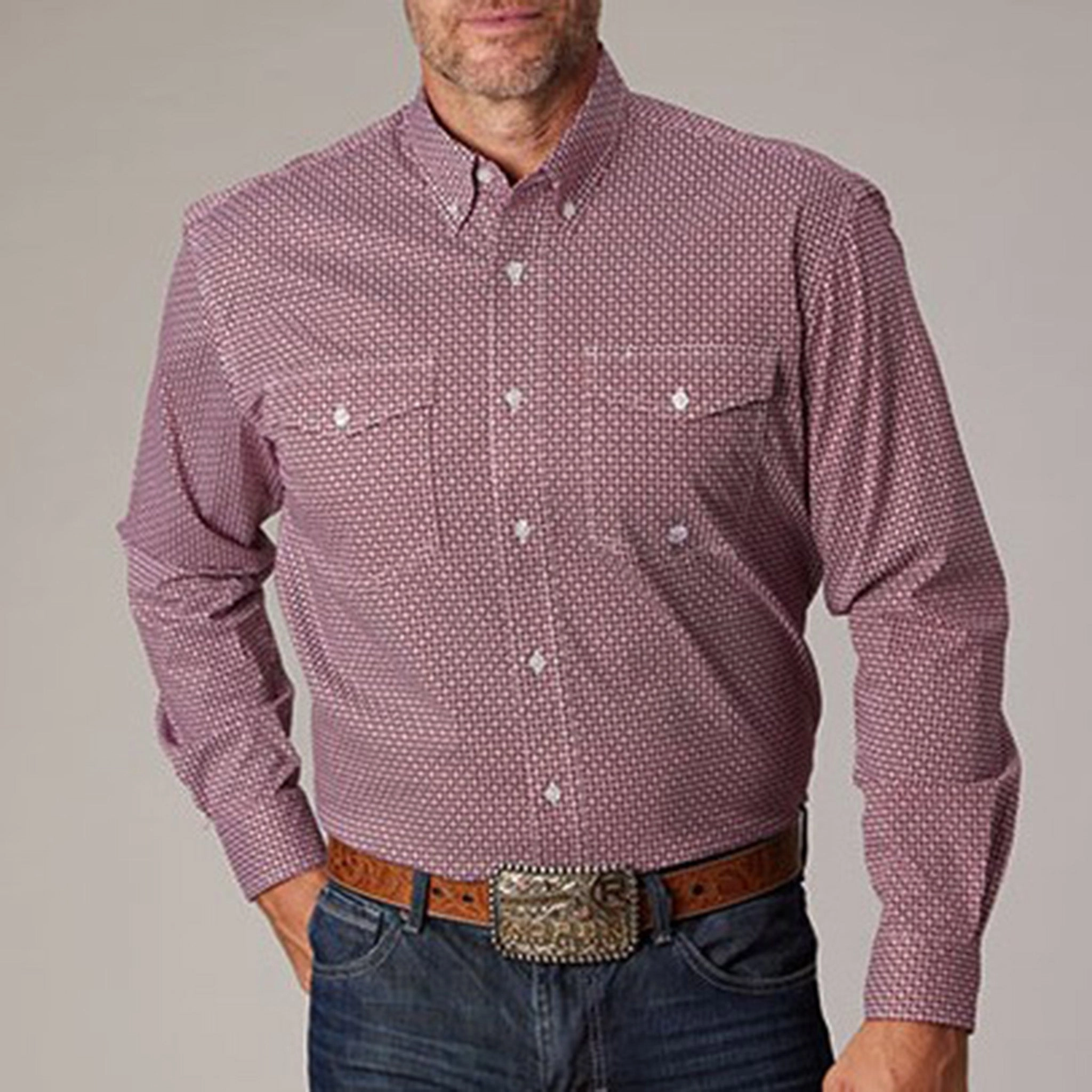 Patterned Texture Roper Men's Red Geo Print Long Sleeve