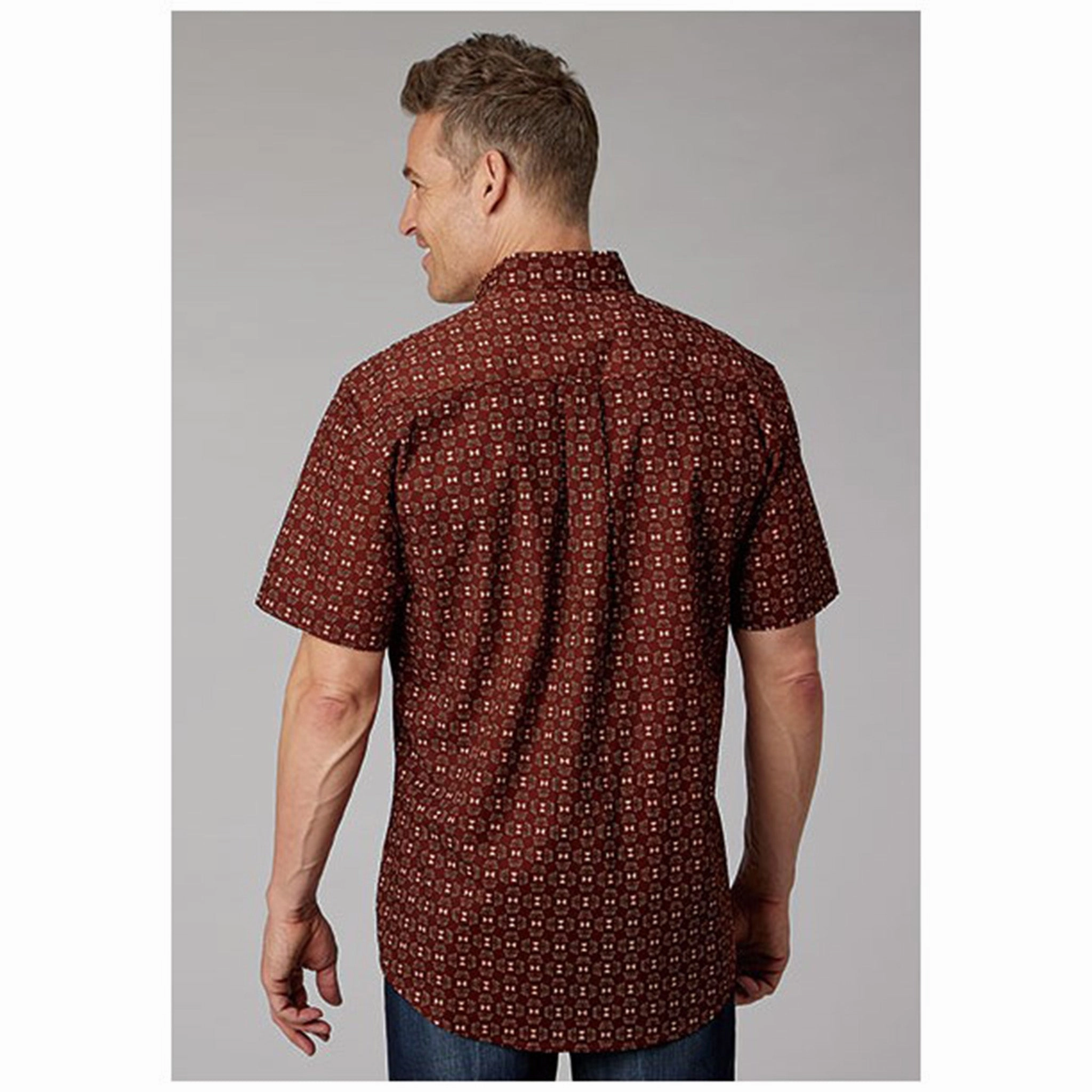 Quick Dry Technology Chic Design Roper Men's Red Geo Print Short Sleeve
