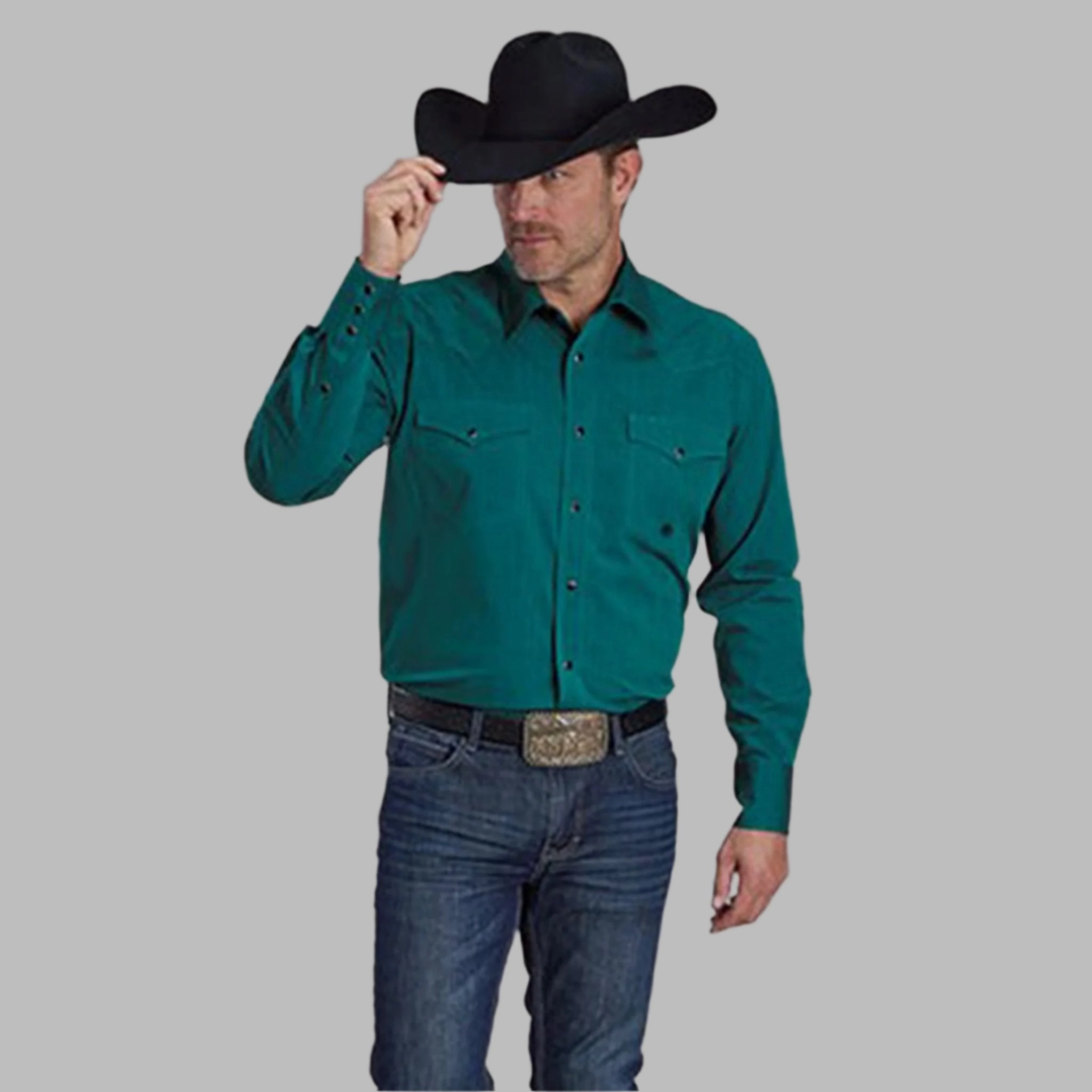 Roper Men's Solid Teal Poplin Shirt Chill Layer Streamlined Design