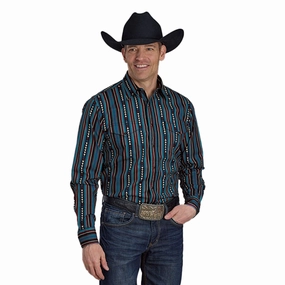 Breathable Fit Roper Men's Vertical Striped Southwest Pearl Snap