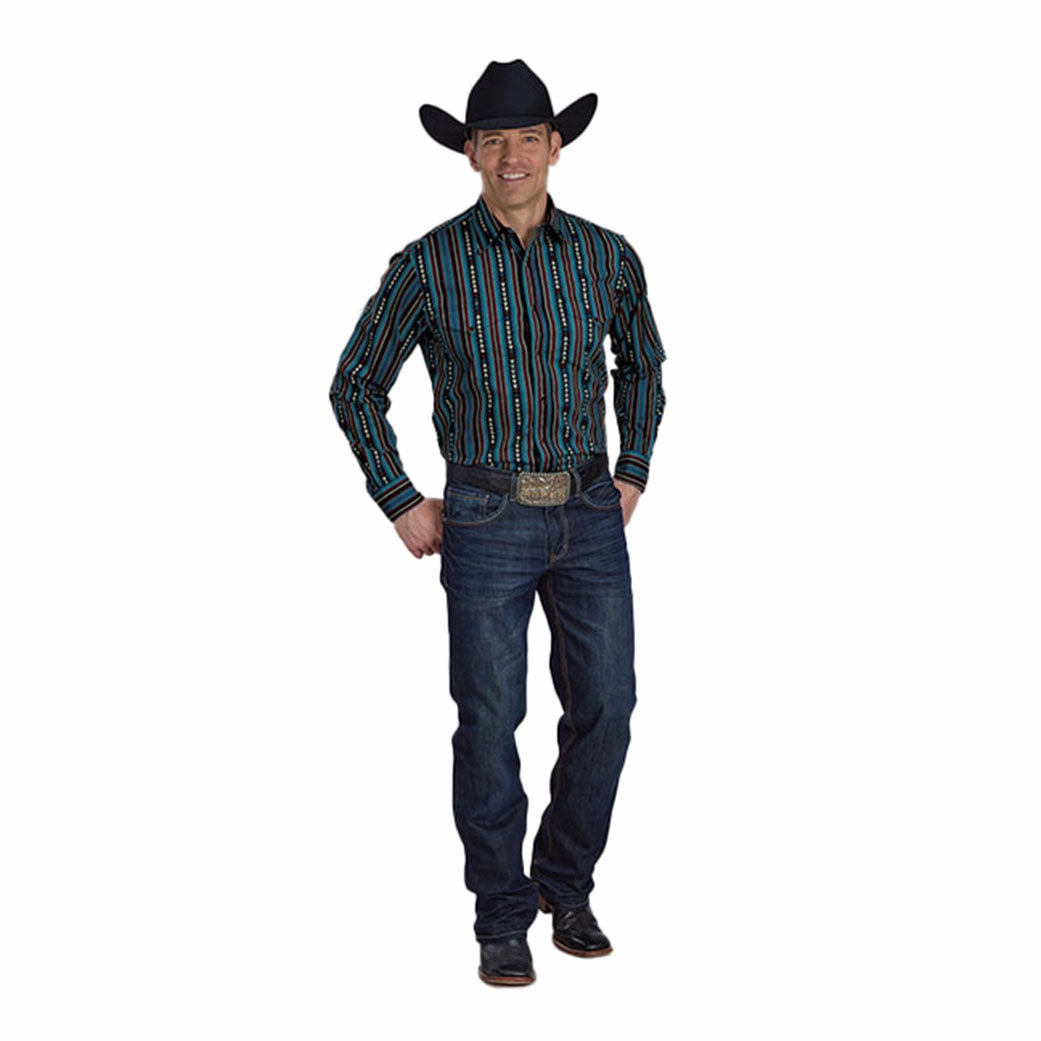 Roper Men's Vertical Striped Southwest Pearl Snap Resort Wear