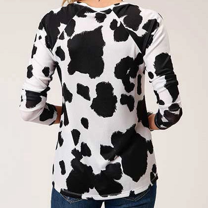 ResilientStretch Roper Women's Black and White Cow Print Sweater