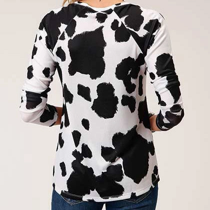 Roper Women's Black and White Cow Print Sweater MultiFunctionalDesign Sweat Absorbent Inner Layer