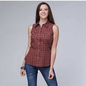 Roper Women's Geo Print Sleeveless Top Zero Waste Cut Pattern Resilient Fabric Blend