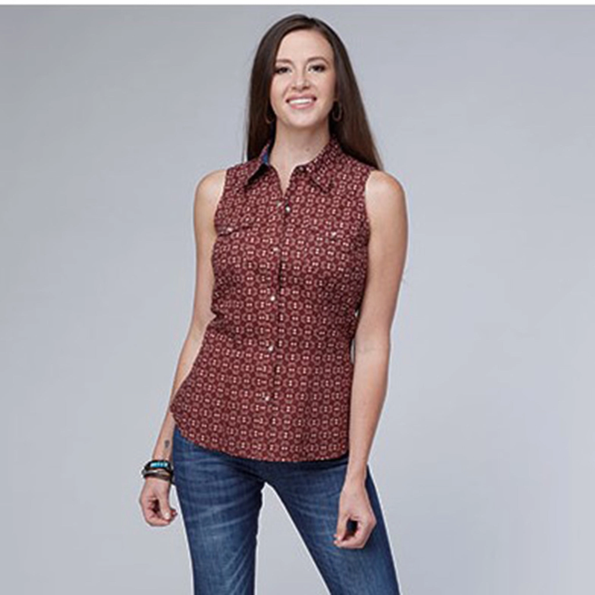 Roper Women's Geo Print Sleeveless Top Zero Waste Cut Pattern Resilient Fabric Blend