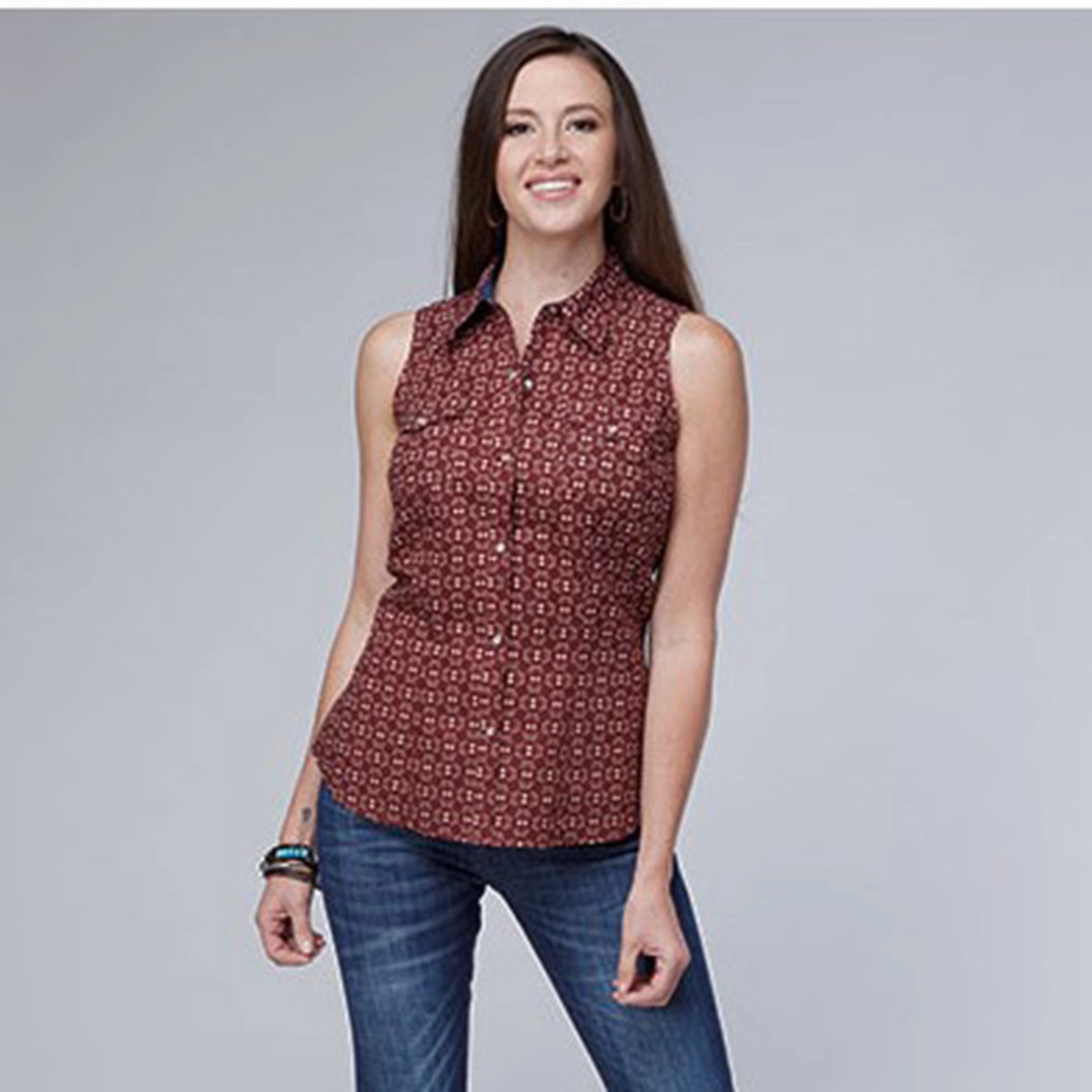 Roper Women's Geo Print Sleeveless Top Eco Friendly Dye Process