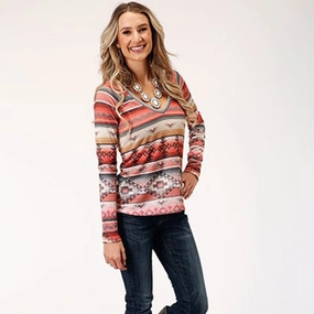 Roper Women's Multi Aztec Long Sleeve HypoallergenicFabric Flowing Design