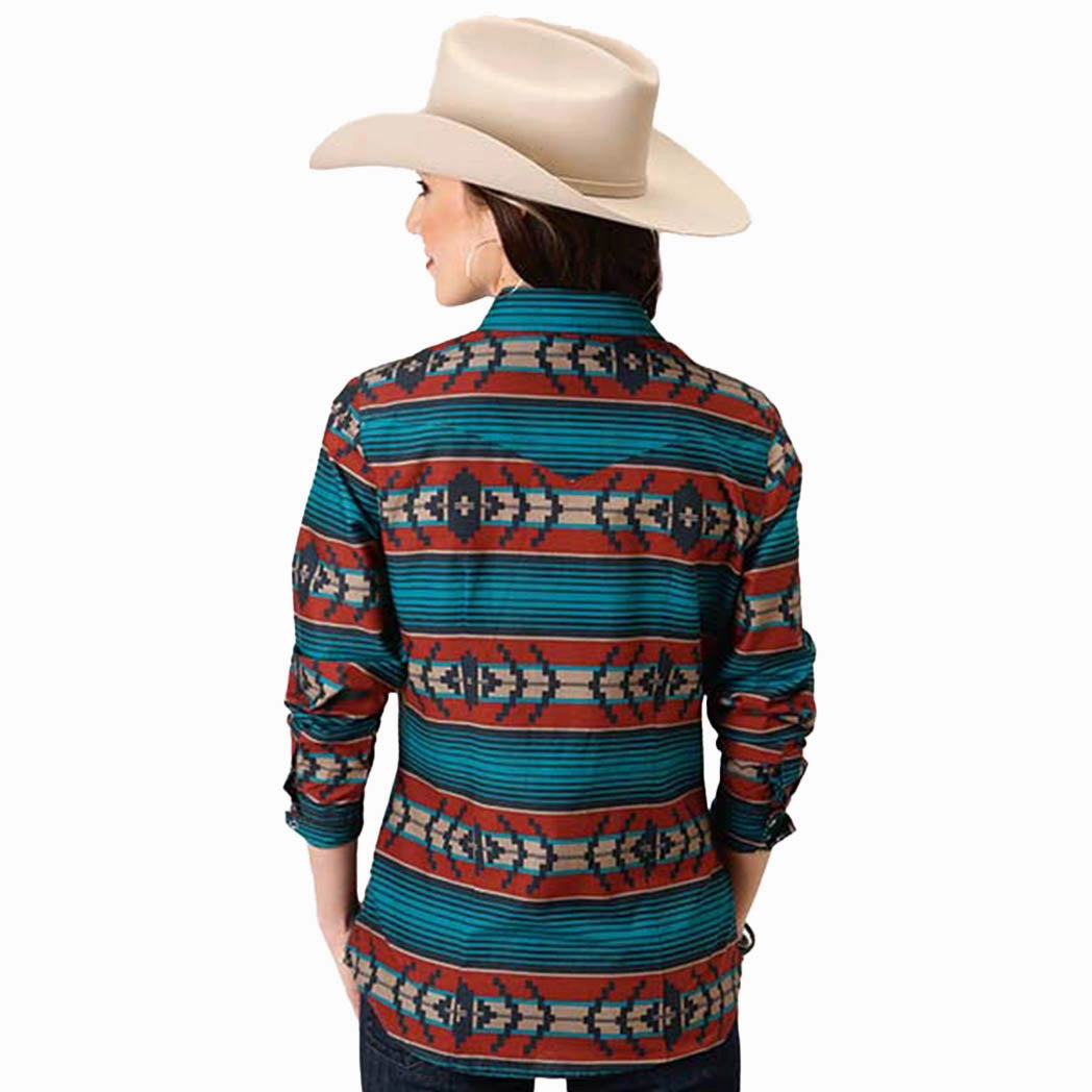 Antimicrobial Treatment Roper Women's Ombre Aztec Horizontal Stripe Button Down