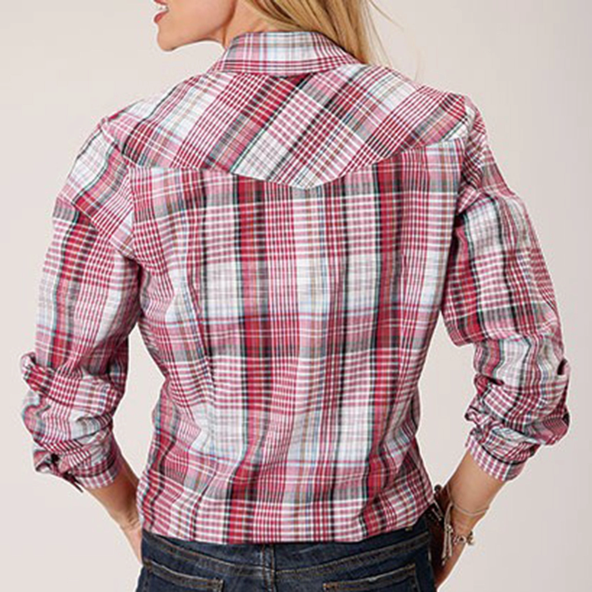 ThermalLining VNeckline Roper Women's Red & White Plaid Shirt