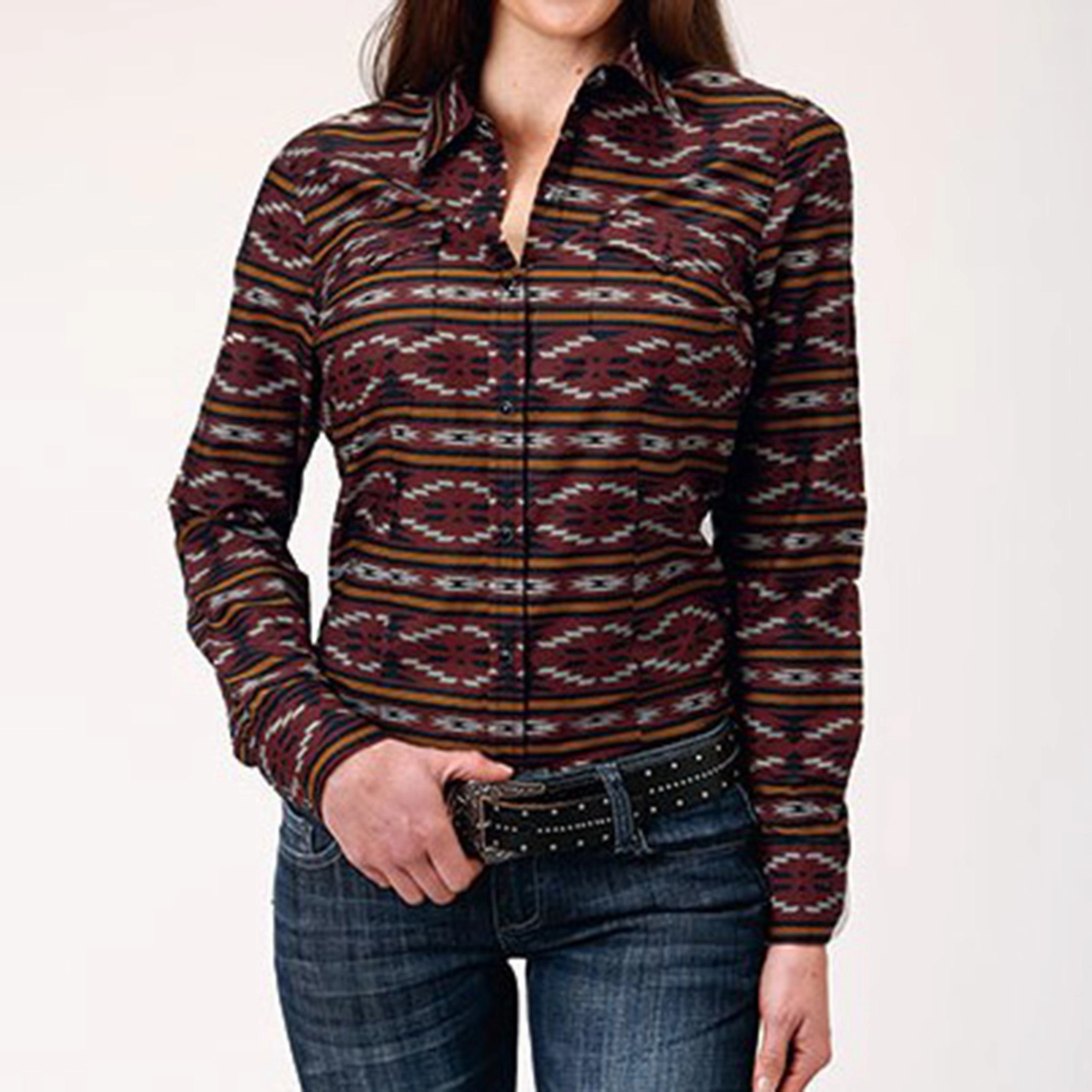 Roper Women's Red Aztec Stripe Shirt AllDayComfort