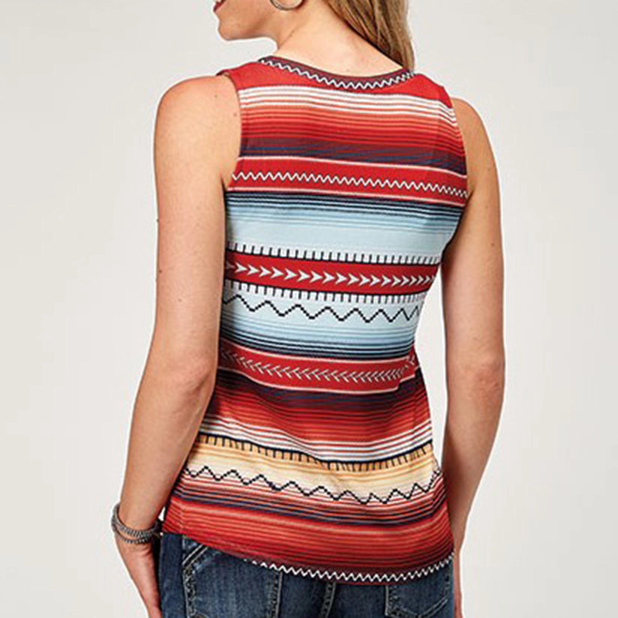 Roper Women's Red Multi?CStripe Aztec Tank Smooth Seam Transition VNeckReinforcement