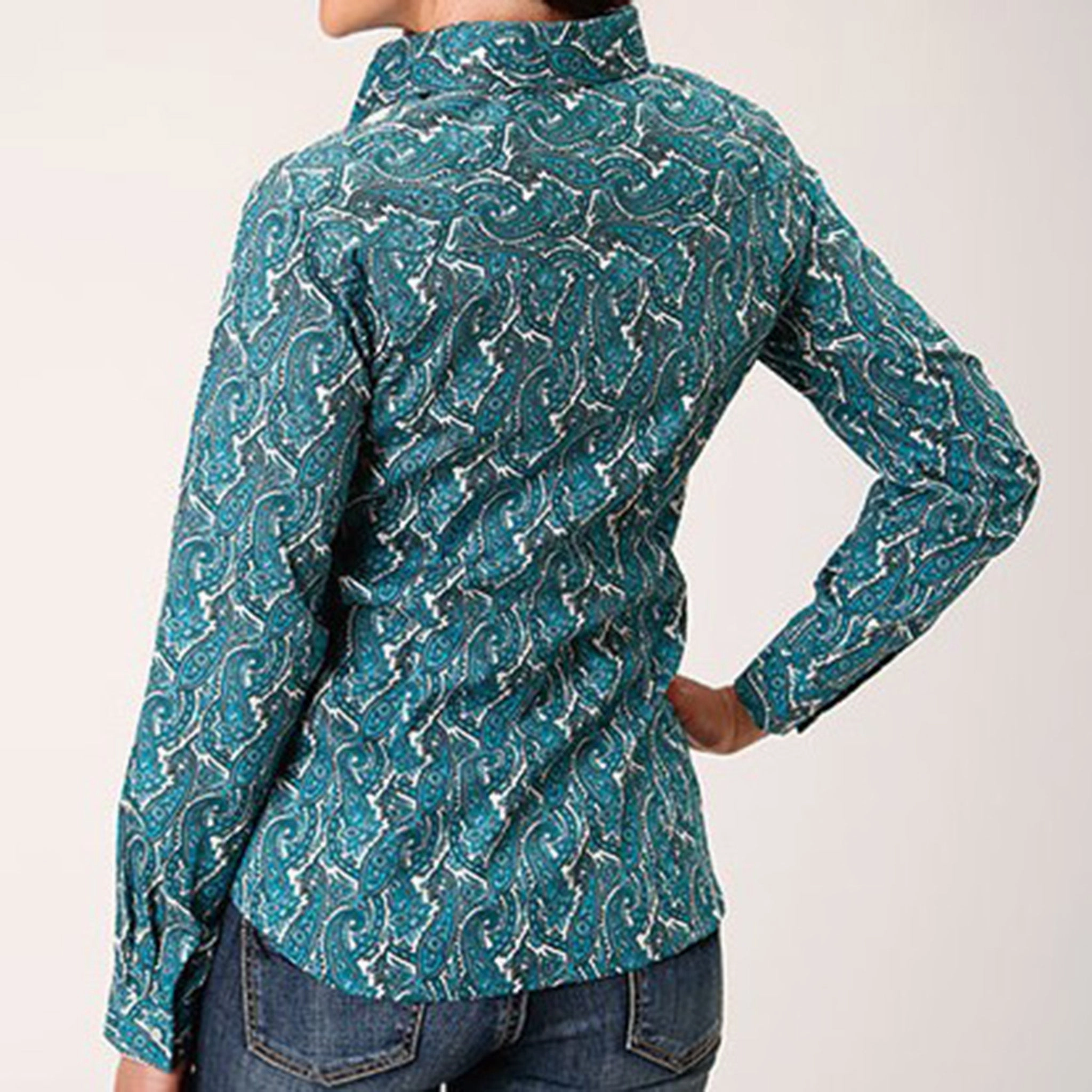 Roper Women's Turquoise Paisley Shirt GarmentWashedFinish Sweat Absorbing Lining