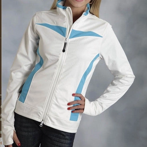 Evening Chill Piece SoftInnerLayer Roper Women's White/Turq Soft Shell Jacket