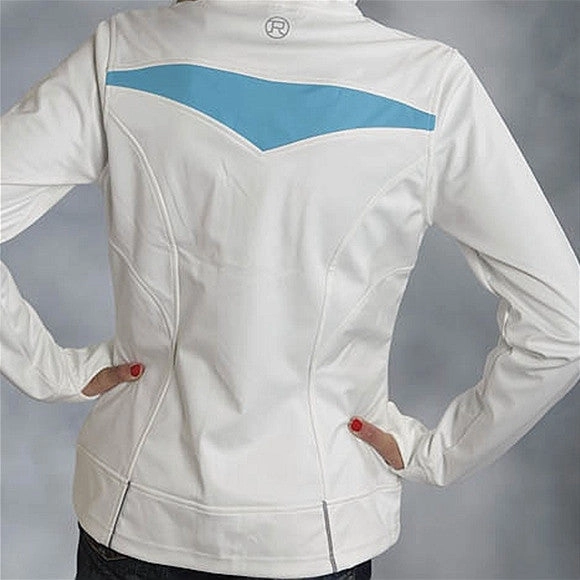 No Collar TemperatureRegulating Fabric Roper Women's White/Turq Soft Shell Jacket