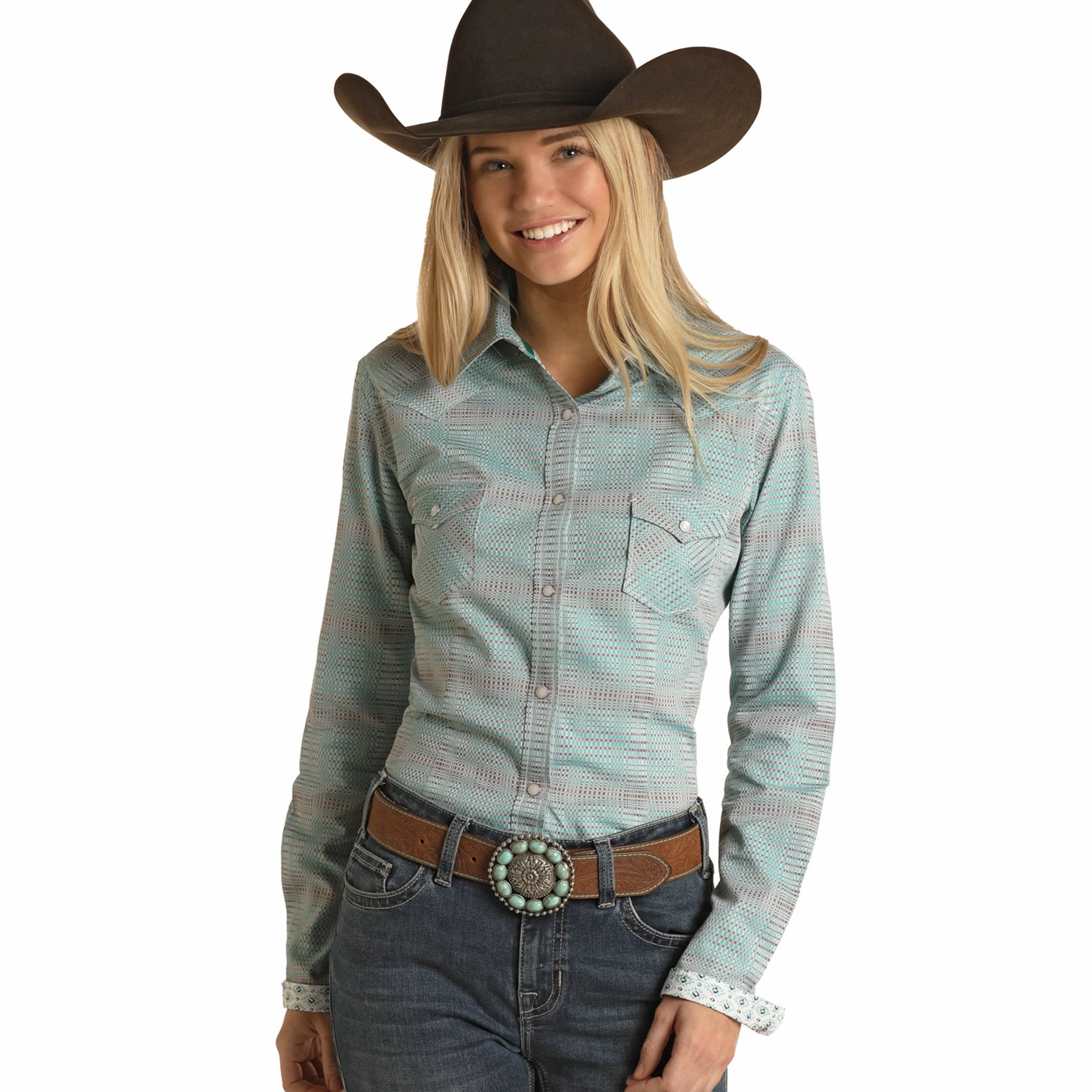 OdorResistant Treatment DoubleStitched Construction Rough Stock By Rock & Roll Cowgirl Long Sleeve Snap Western Shirt