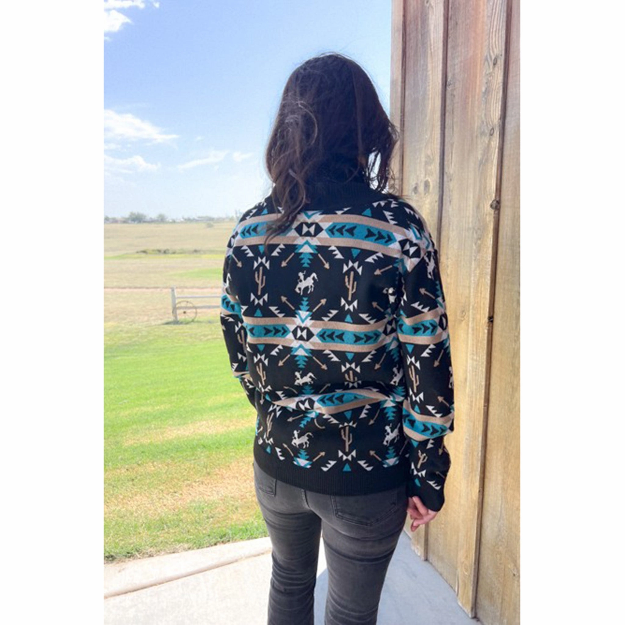 Reflective Trim Rowdy Crowd Aztec Cardigan