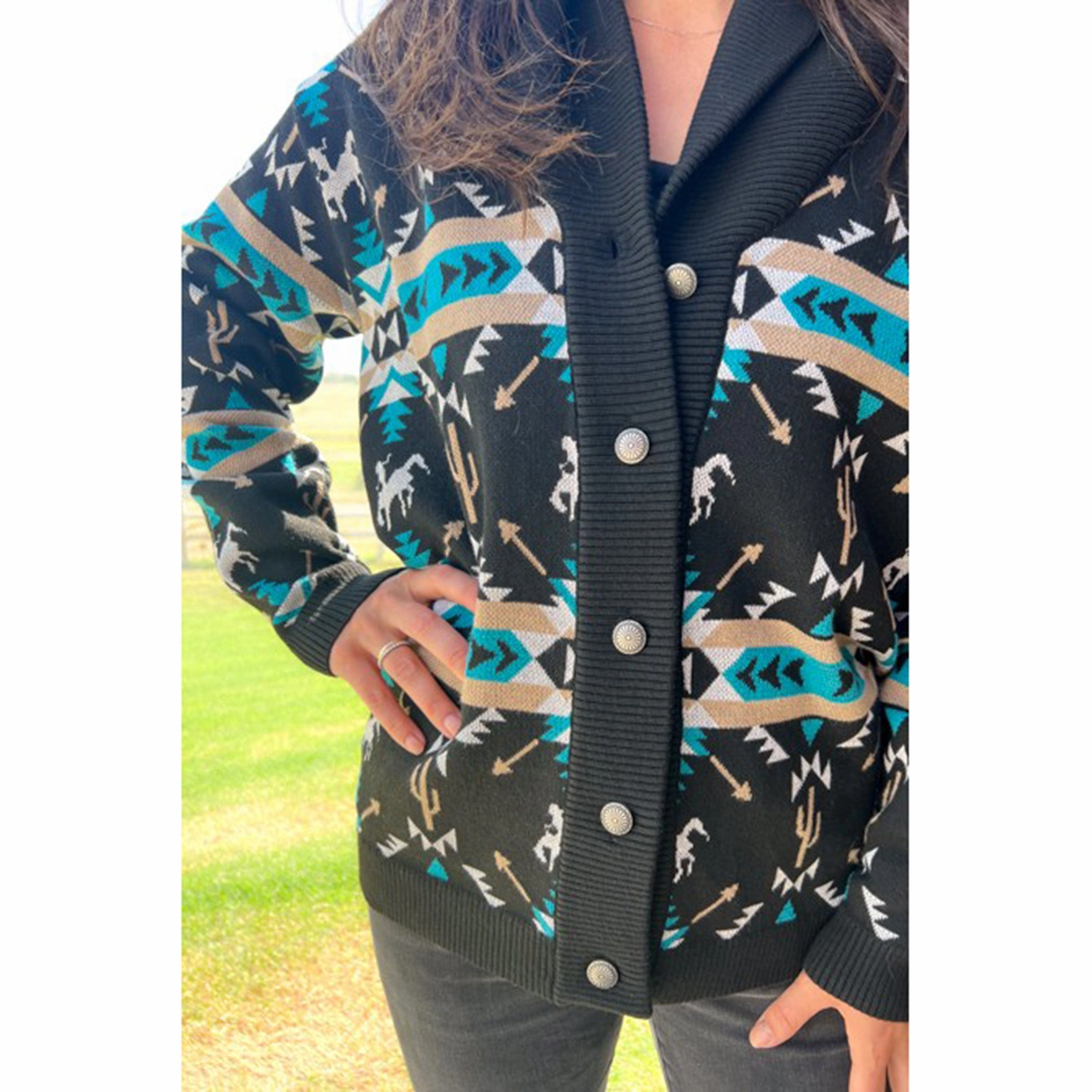 Top Guard Rowdy Crowd Aztec Cardigan