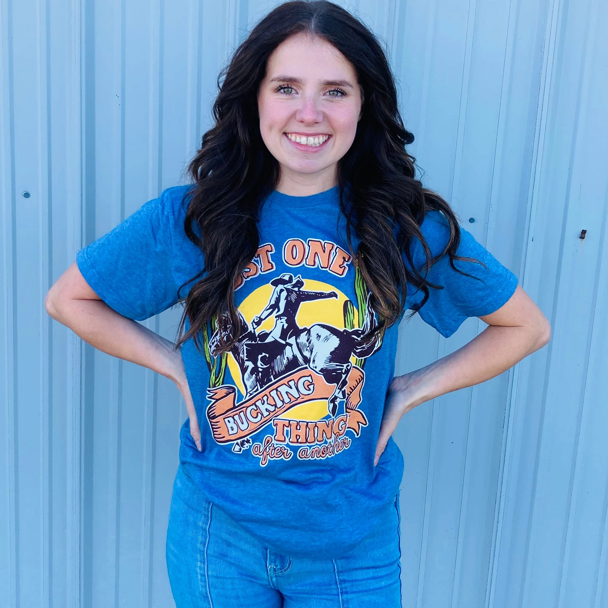 Fade Resistant Finish Layered Ventilation Zones Rowdy Crowd Just One Bucking Thing After Another Tee