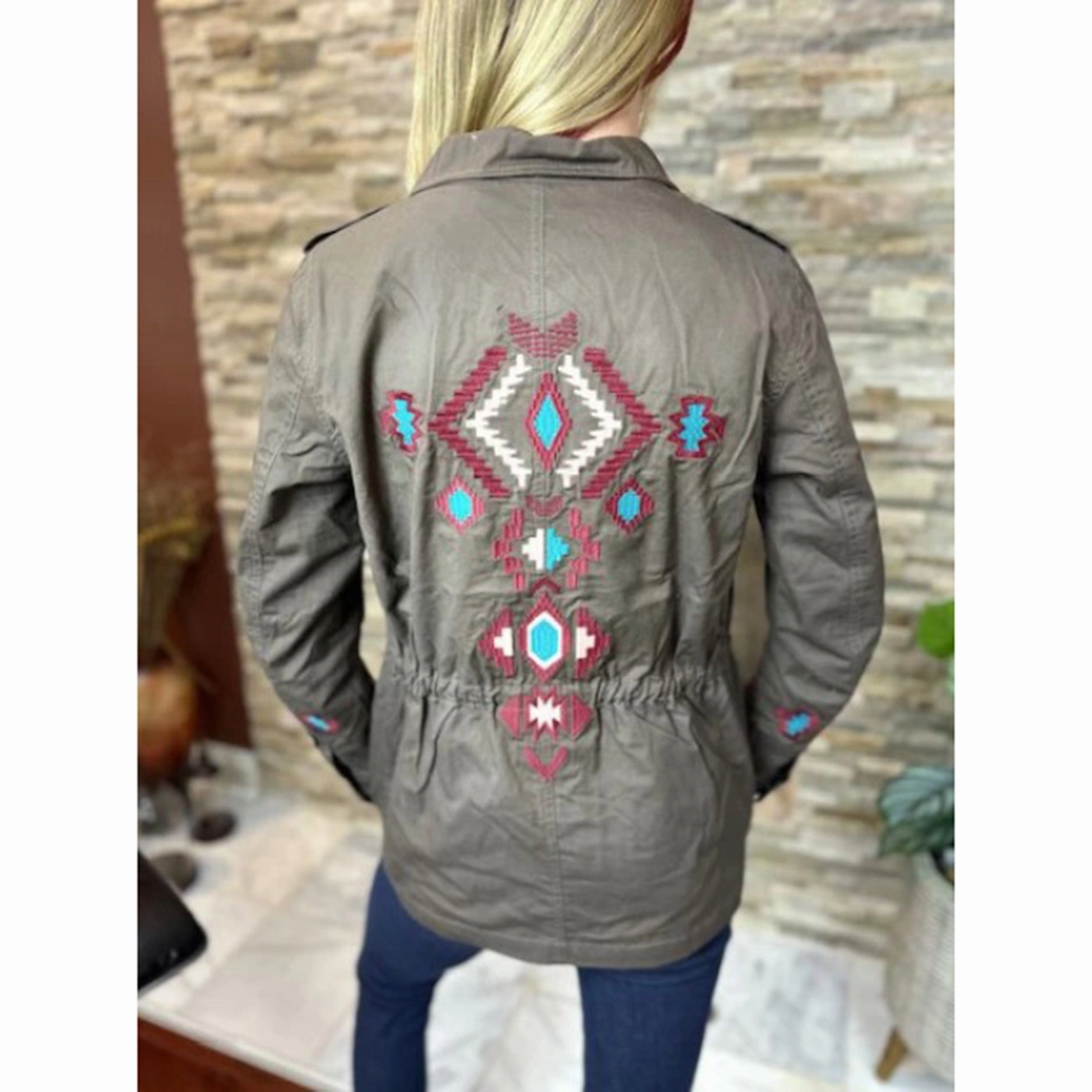 Montana Co Women's Brown & Pink Aztec Utility Jacket WaterRepellentFabric
