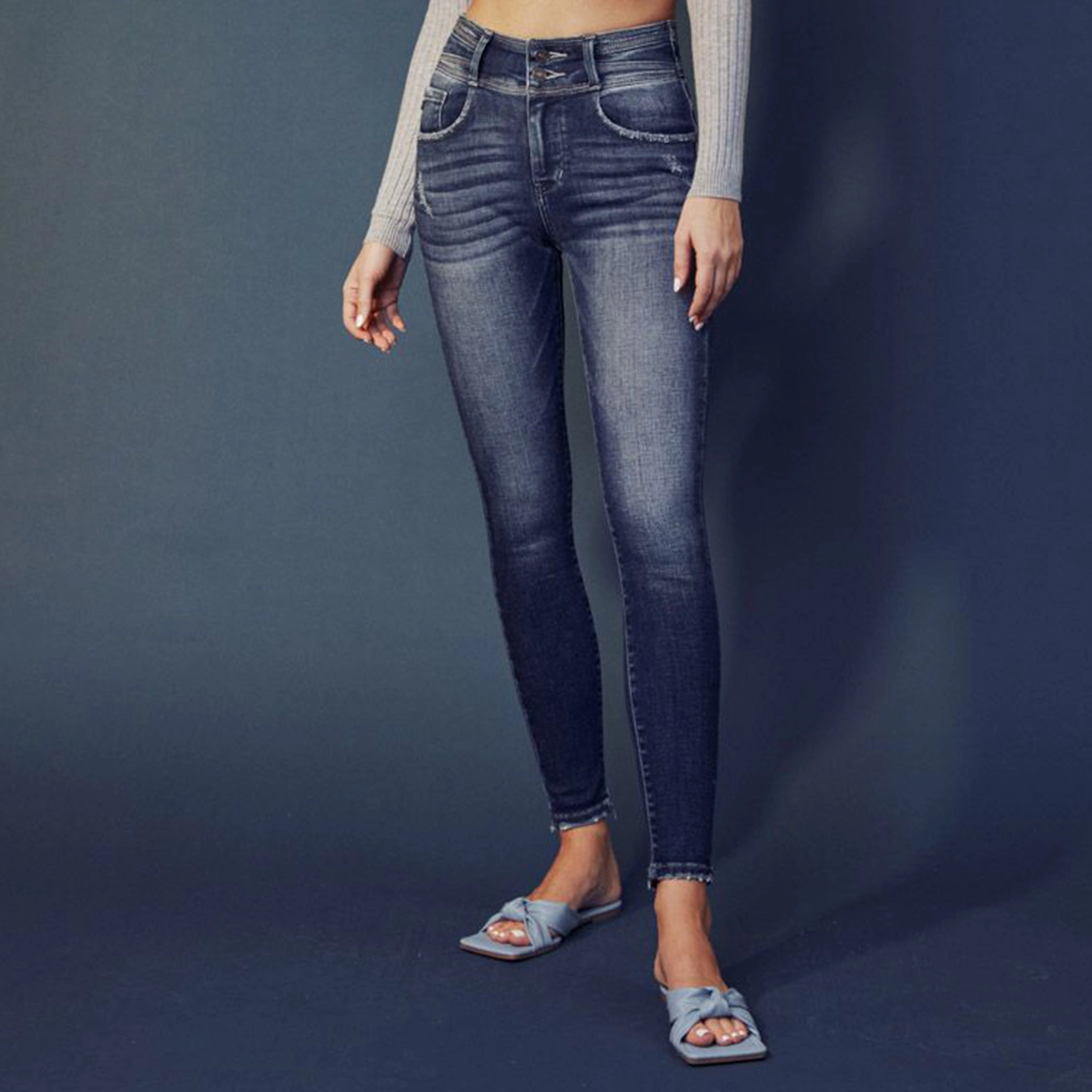 Weekend Warrior Festival Outfit Smooth Practical Comfort KanCan Double Button Skinny High Rise