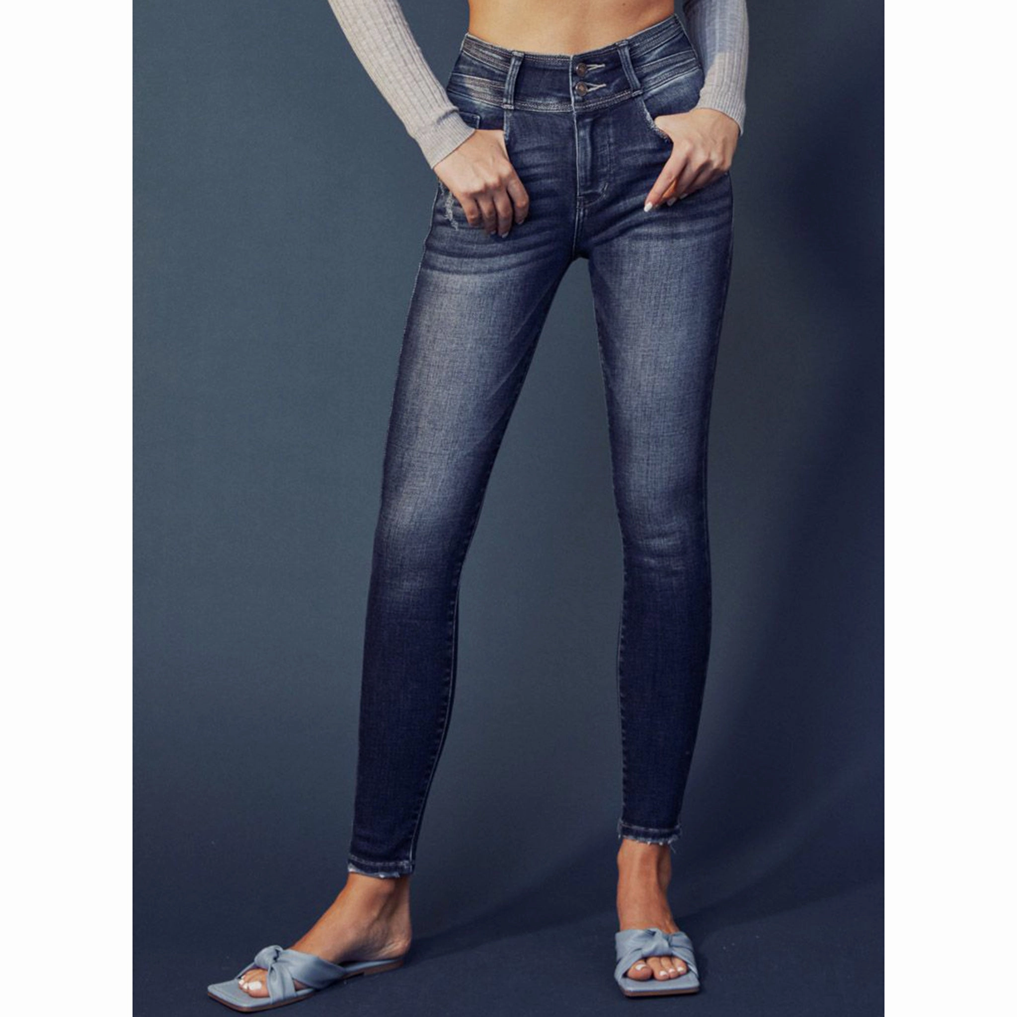 KanCan Double Button Skinny High Rise Soft Finish