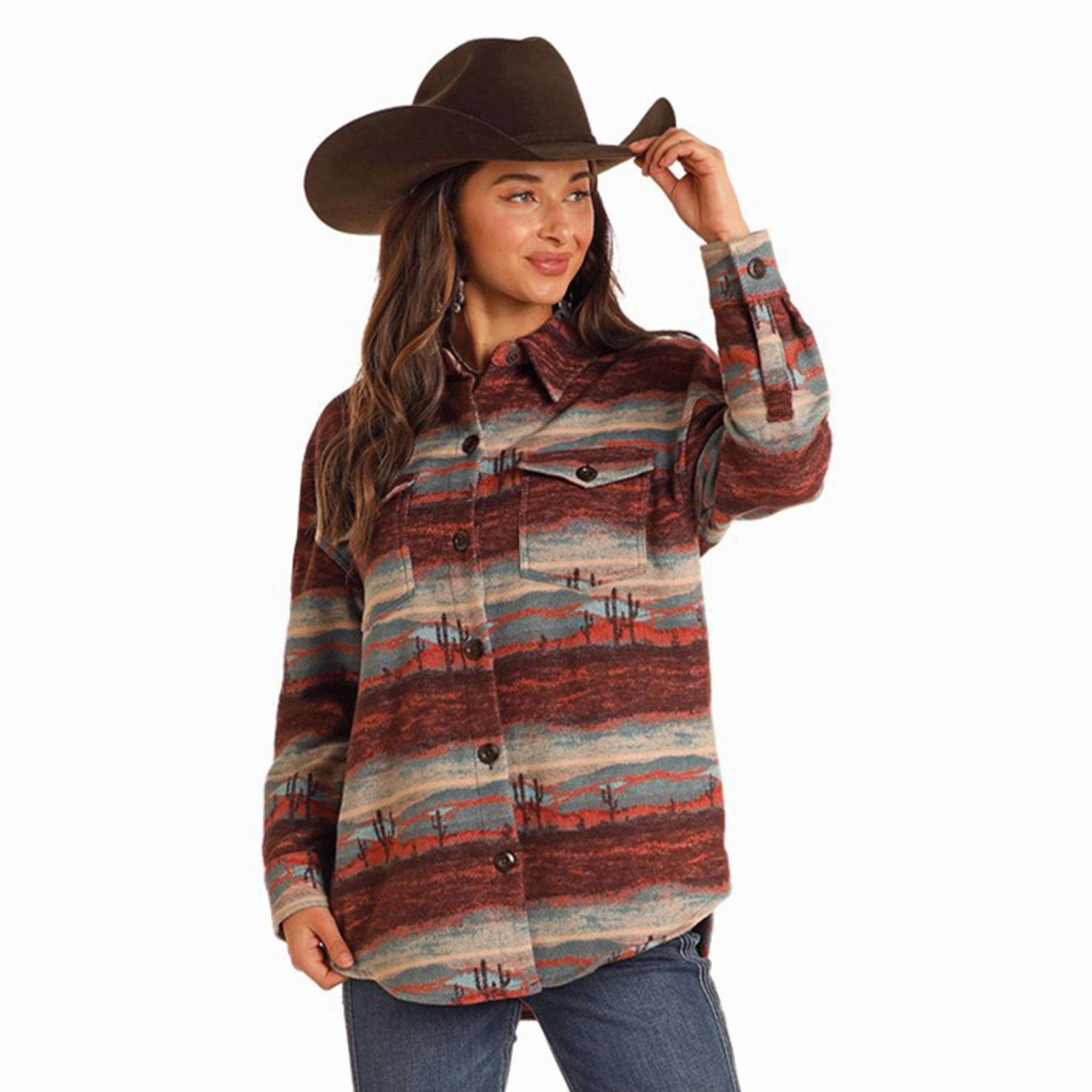 Rock & Roll Women's Scenery Jacquard Shacket Frictionless Inner Layer Ergonomic Fit