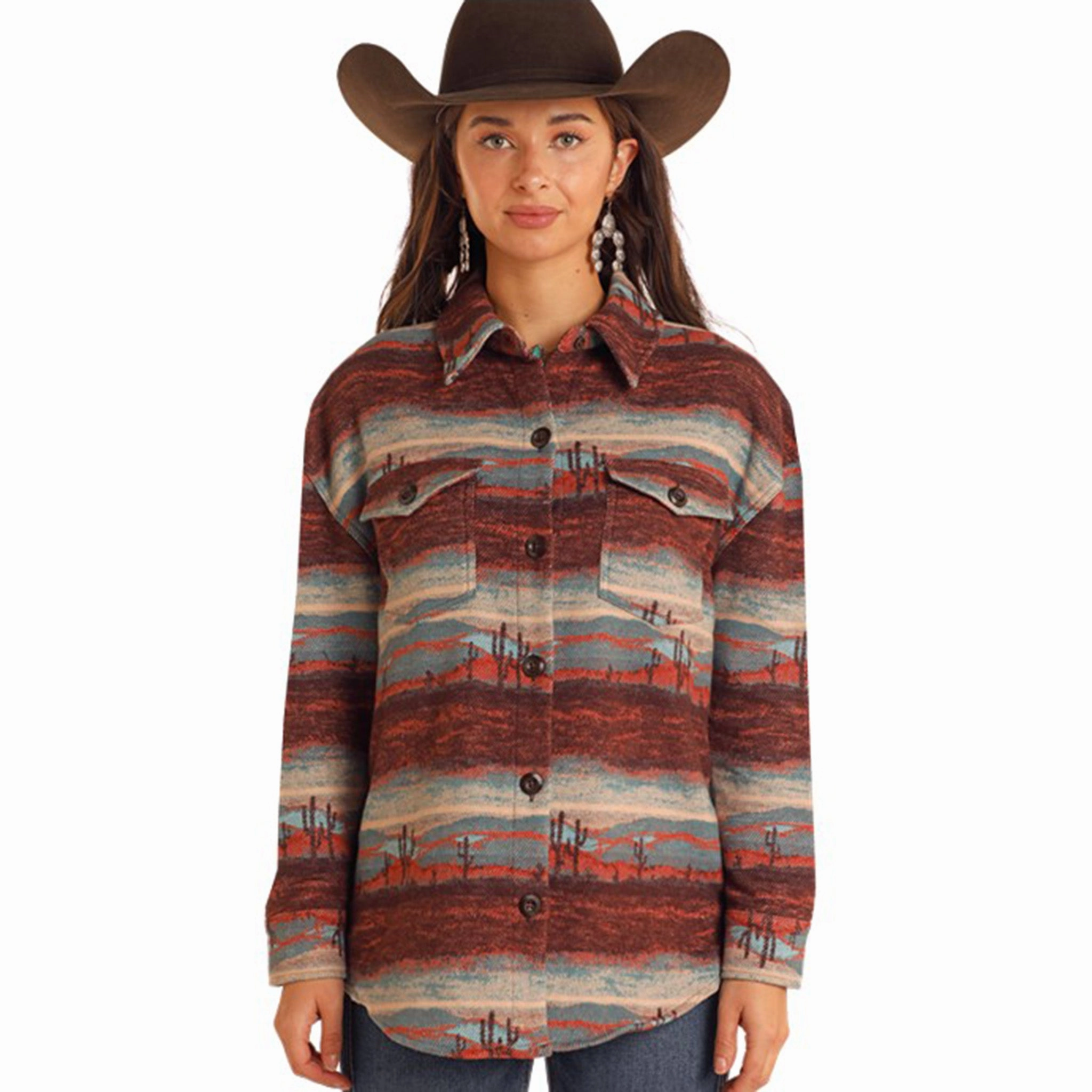 Rock & Roll Women's Scenery Jacquard Shacket AntiSnag Lining Material