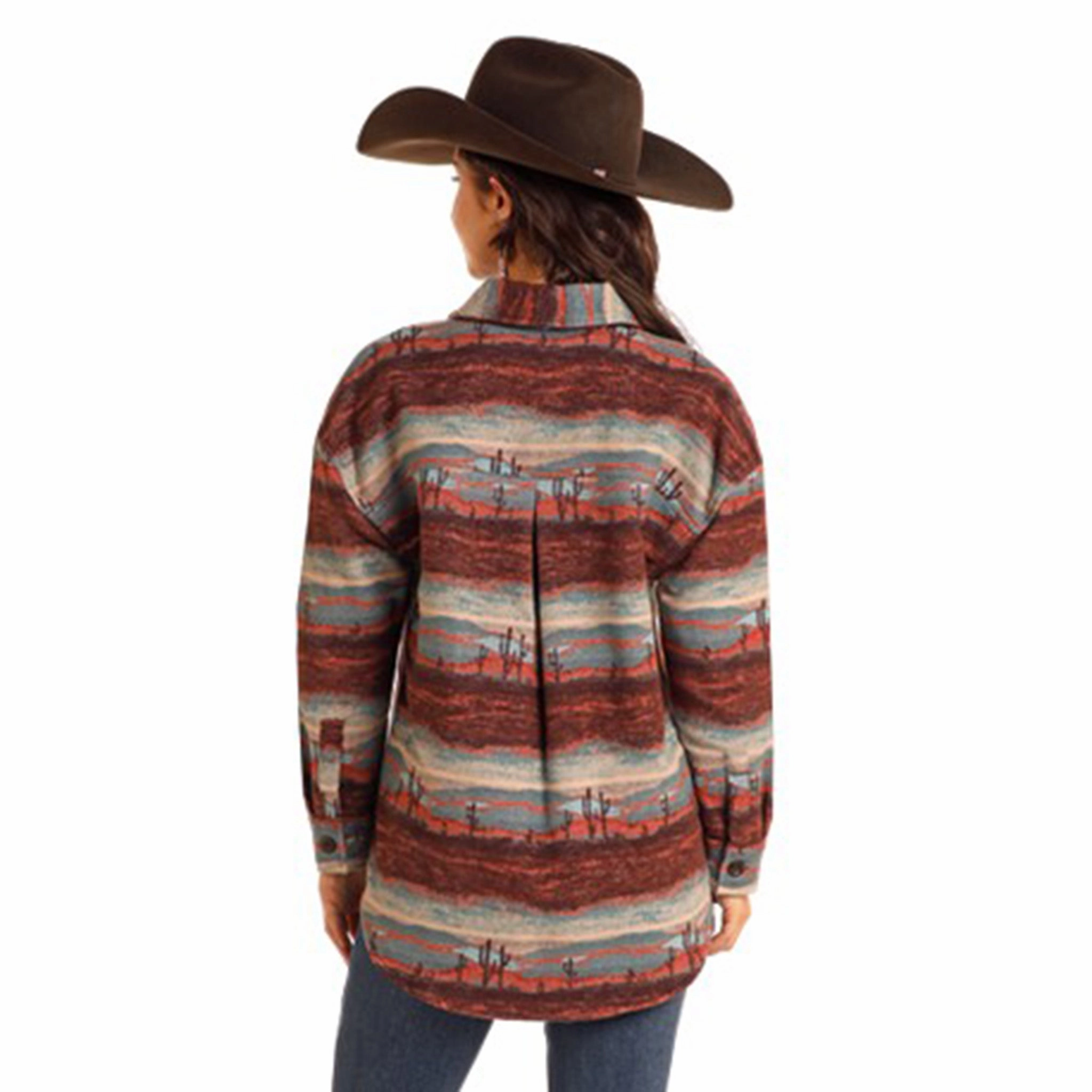 HypoallergenicInnerLayer Non Restrictive Armholes Rock & Roll Women's Scenery Jacquard Shacket