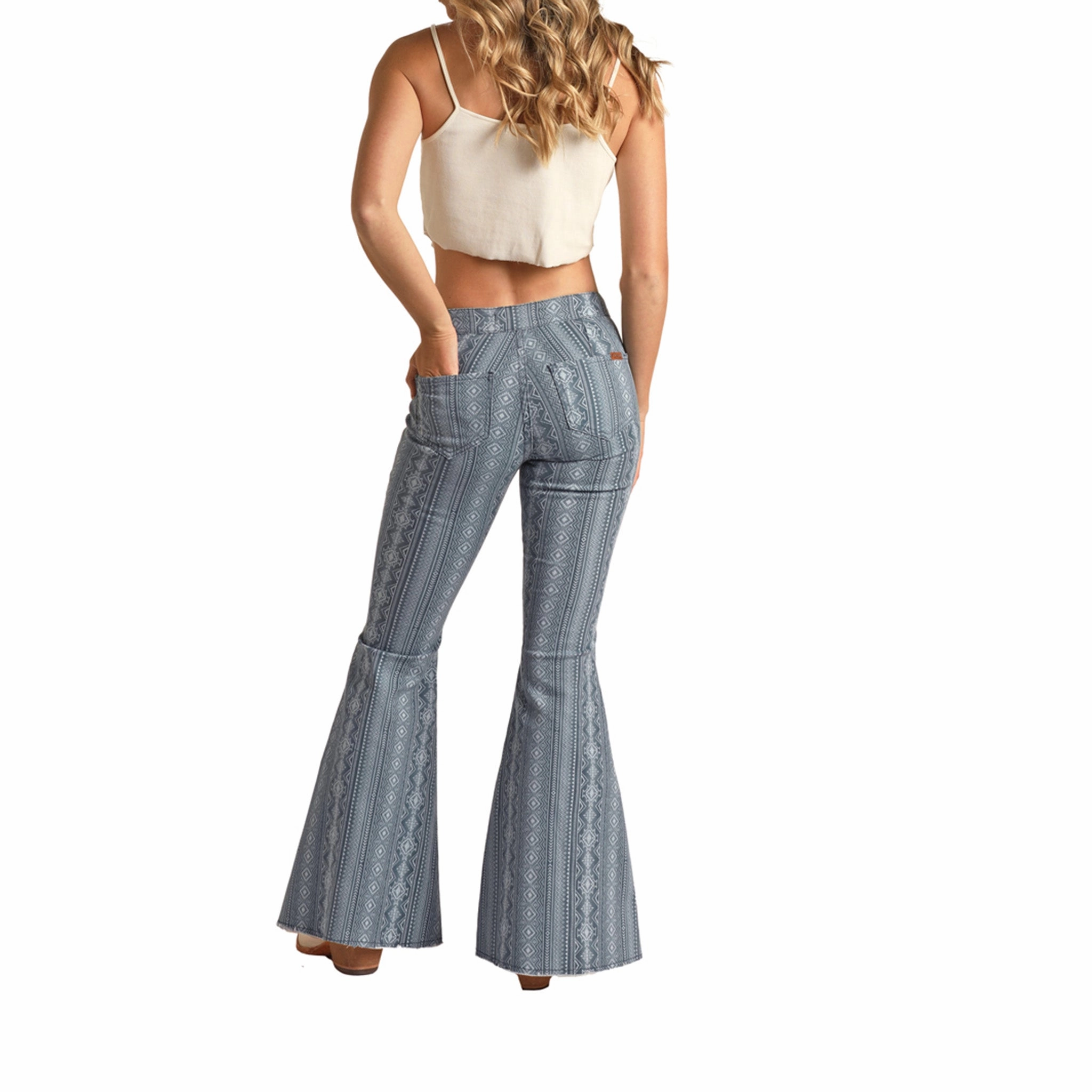 Blue Aztec Bell Bottom Jeans Cool Outfitters Fit Layer