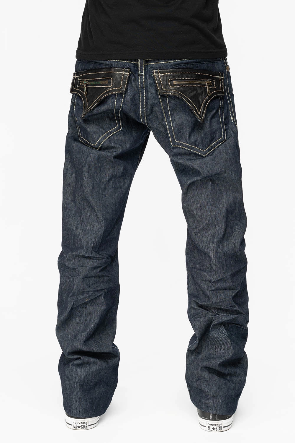 CLINT W/BLACK LEATHER ZIPPER  FLAPS IN RINSE WASH Timeless Fit