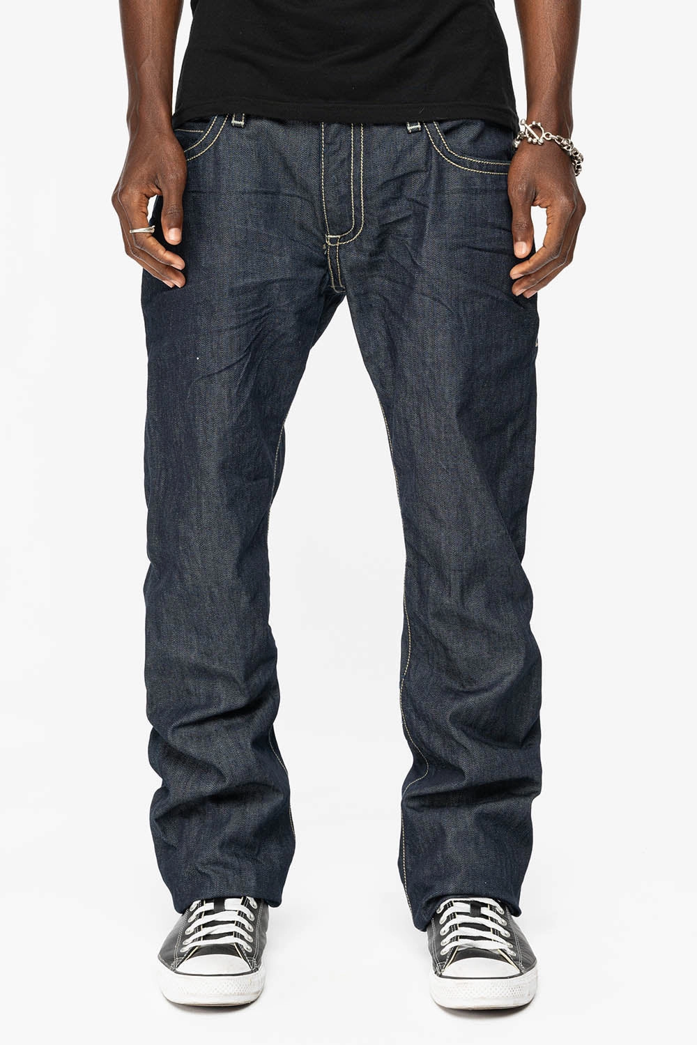 Outfit Plan Universal Fit Sizing CLINT W/BLACK LEATHER ZIPPER  FLAPS IN RINSE WASH