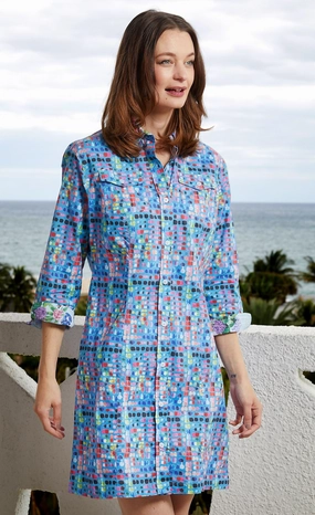 Sag Harbor Dress - Blue Confetti Print Evening Ready Classic A-line design