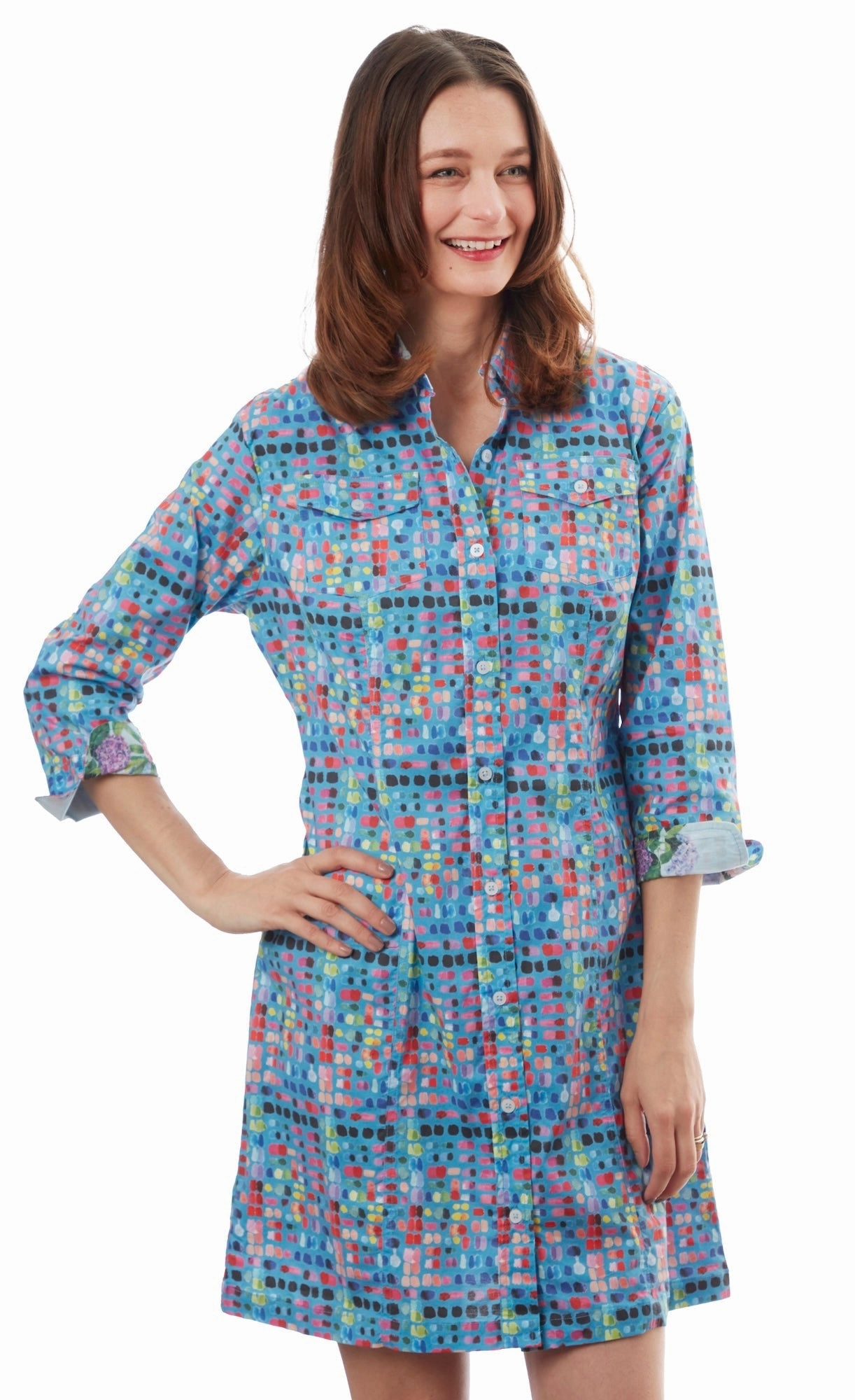Sag Harbor Dress - Blue Confetti Print Airy Fabric Classic Look