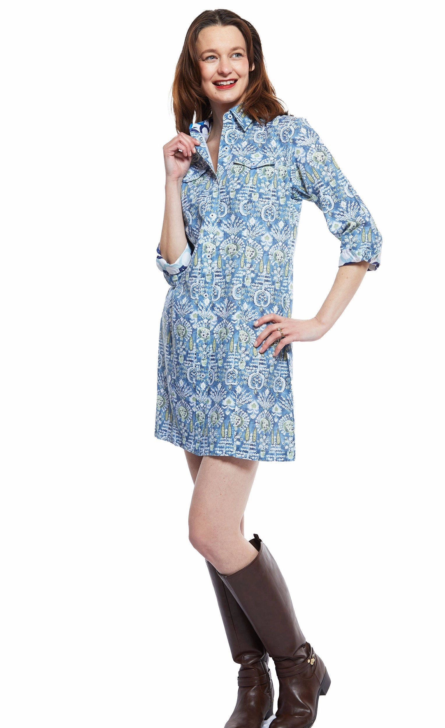 Gentle Look Modern Waist Design Sag Harbor Dress - Blue Kilim Print