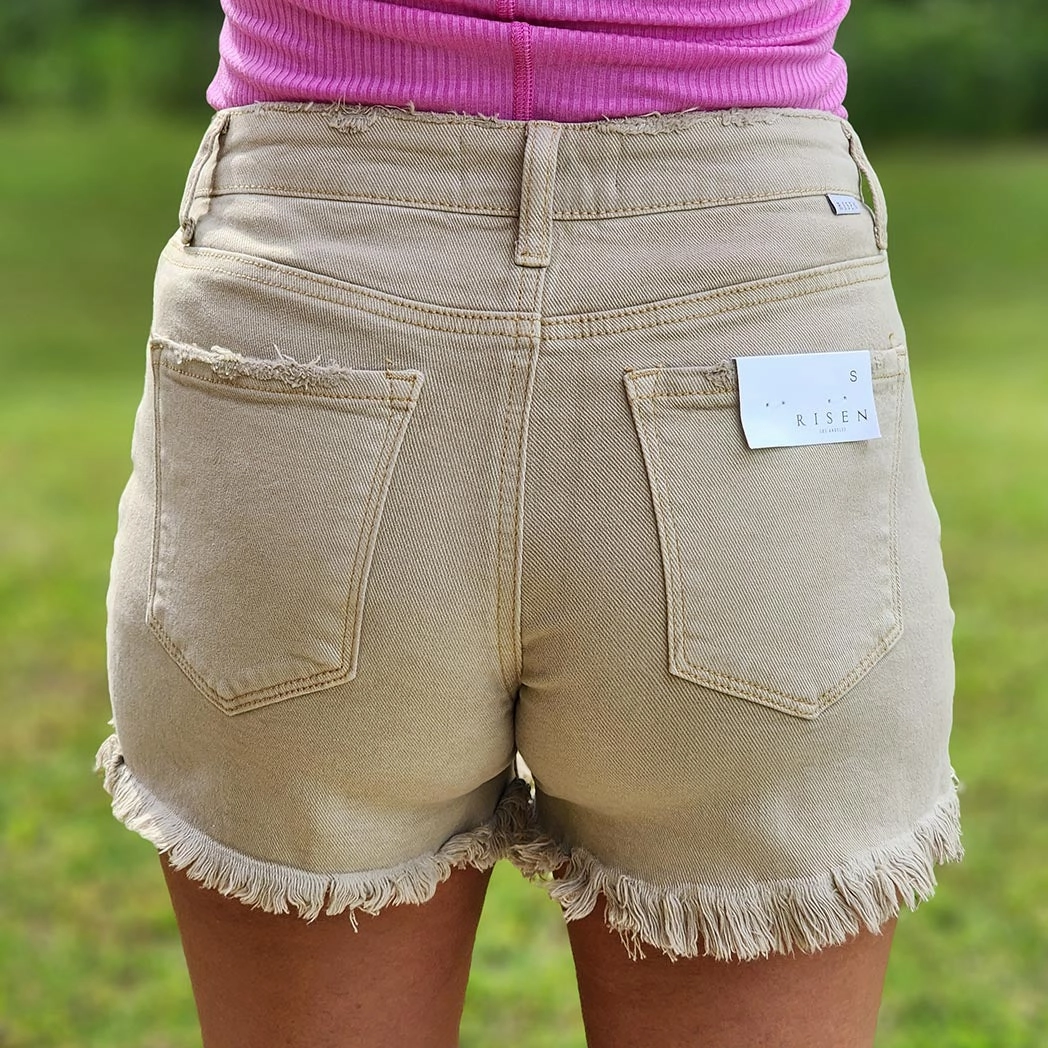 Sand Medium Rise Distressed Shorts All Season Universal Fit Design