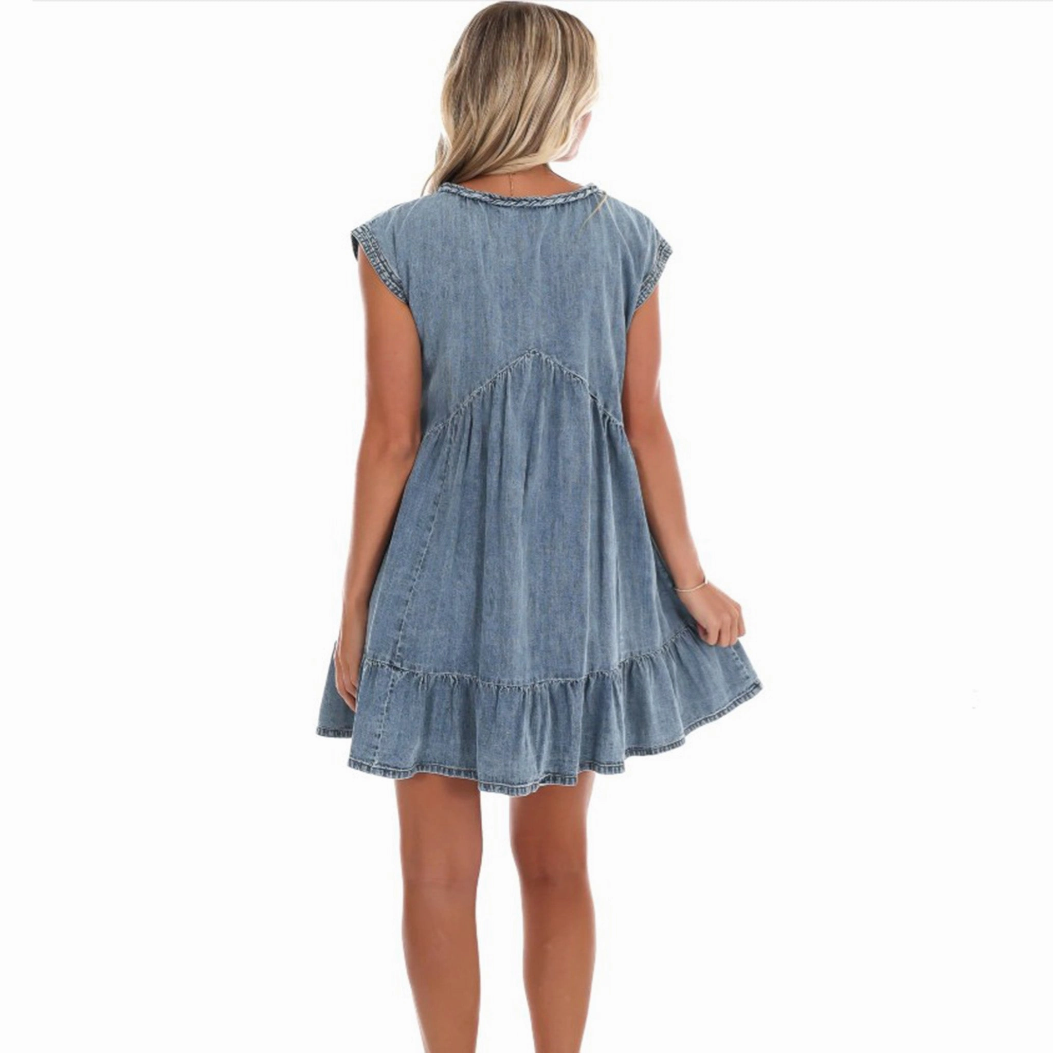 Timeless Touch Quick Outfit Denim Braided Trim Dress