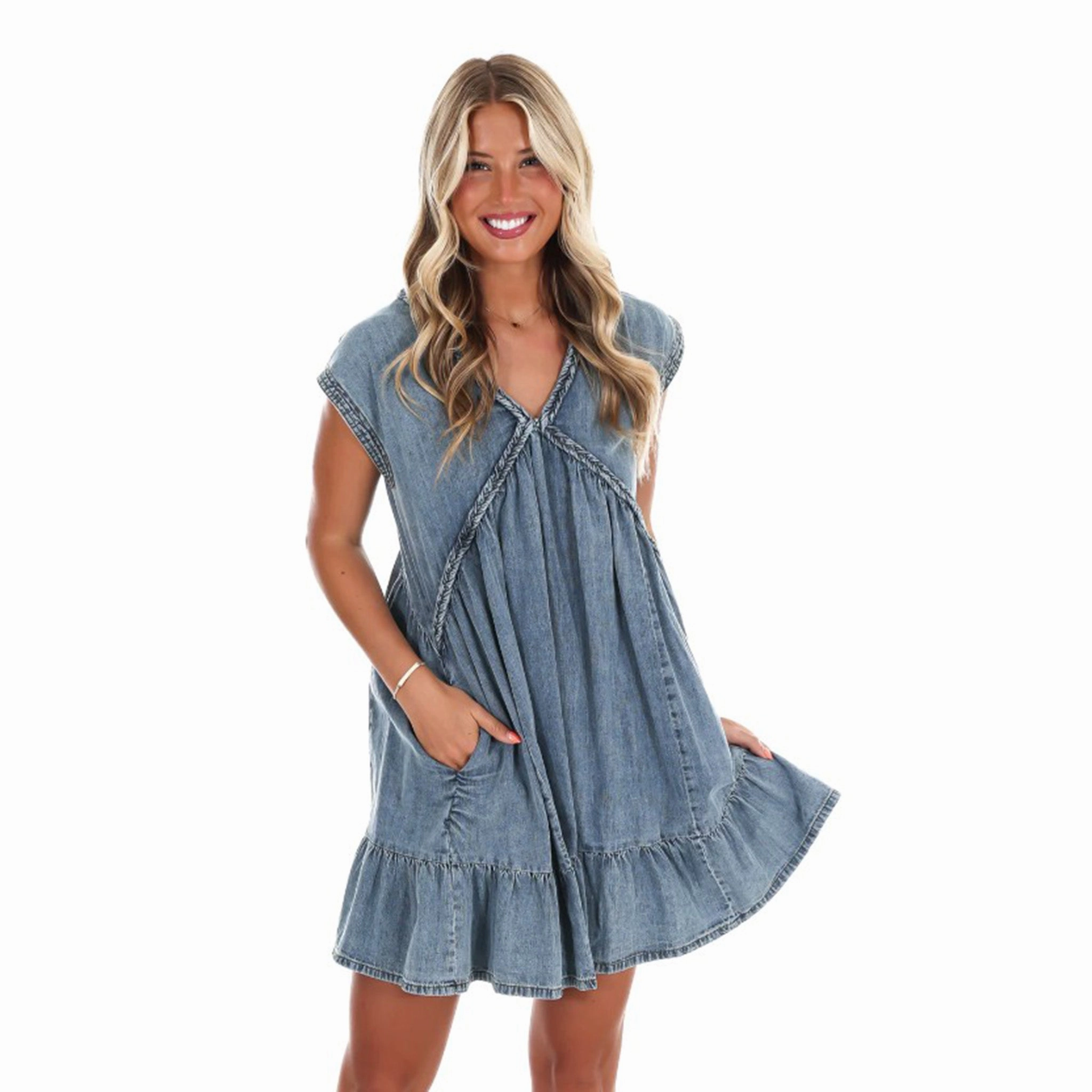 Denim Braided Trim Dress New Mood