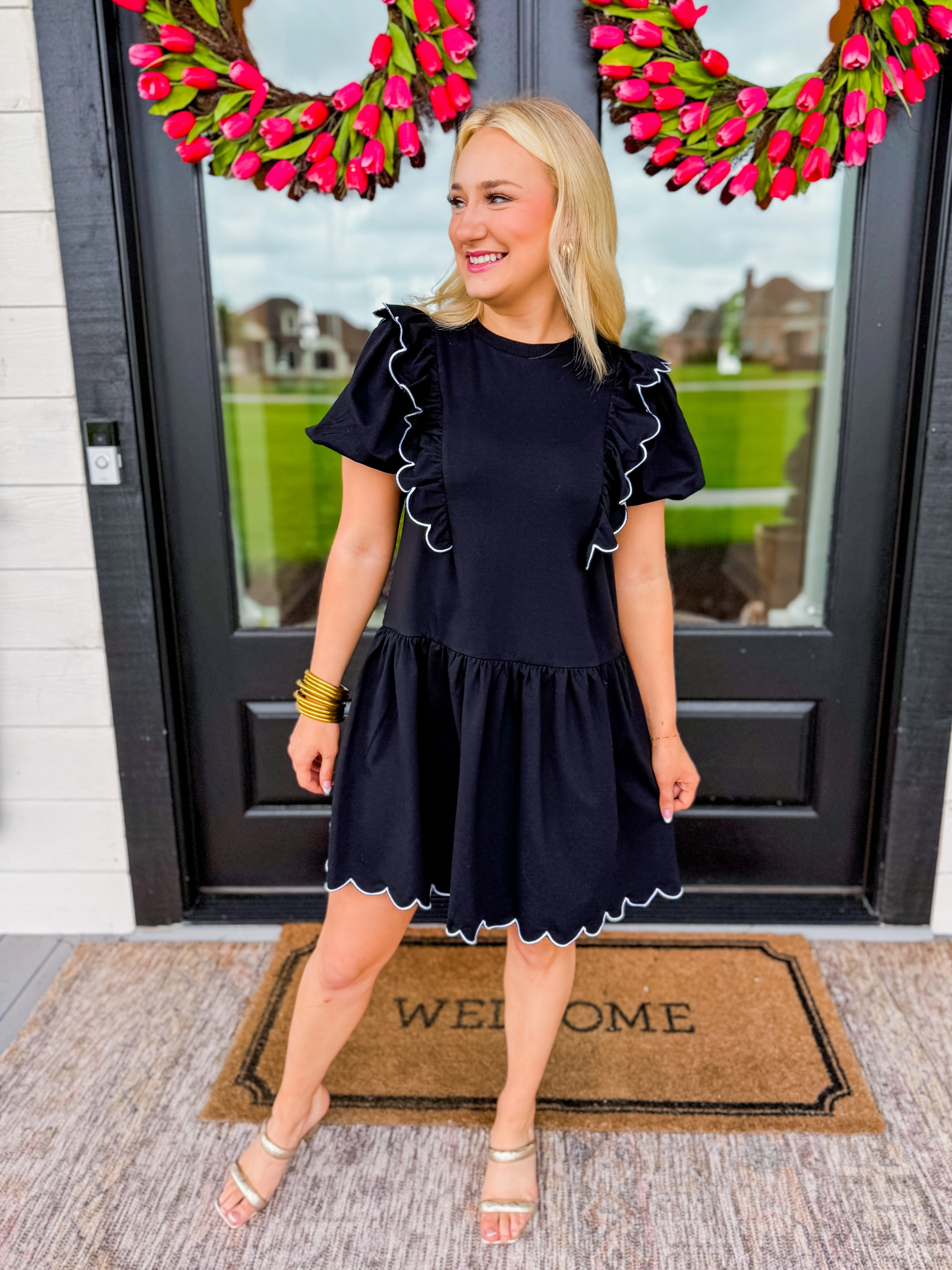 Scallop Edge Knit Mini Dress Evening Motion