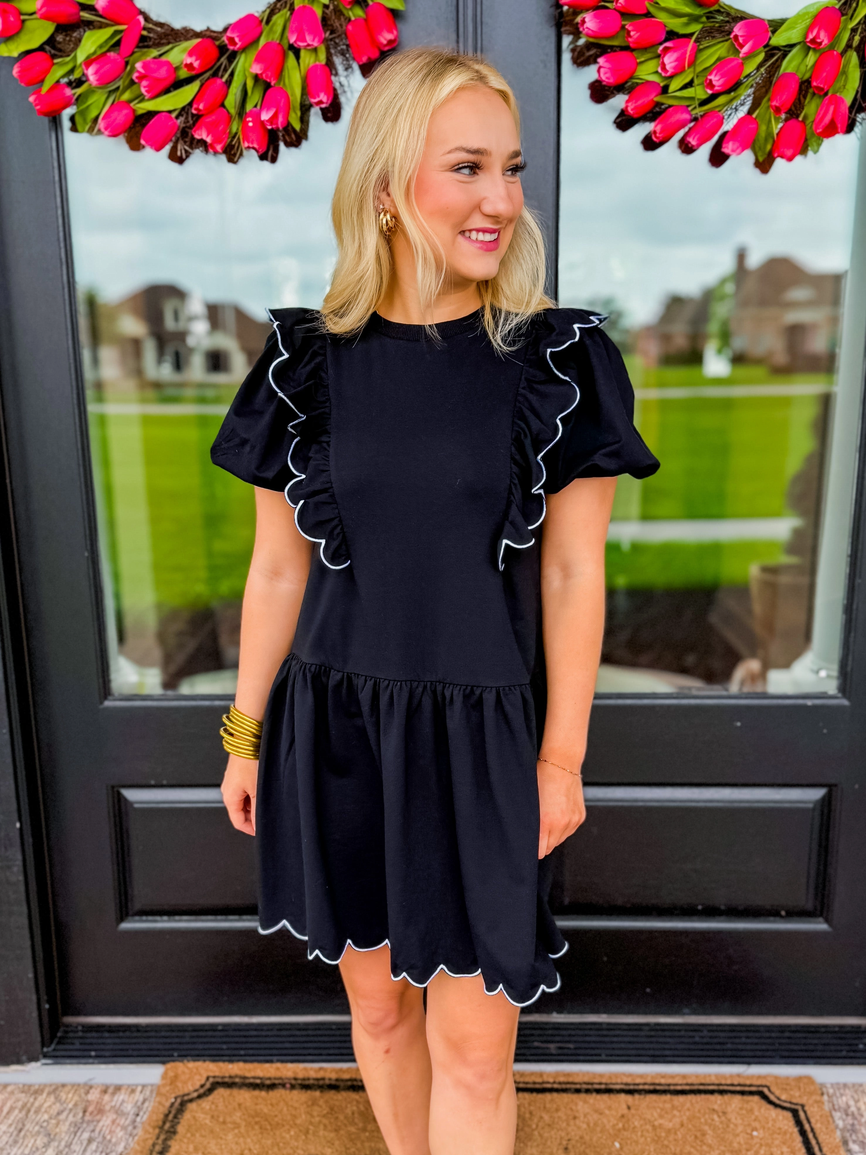 Vibrant Style SoftTouchTexture Scallop Edge Knit Mini Dress